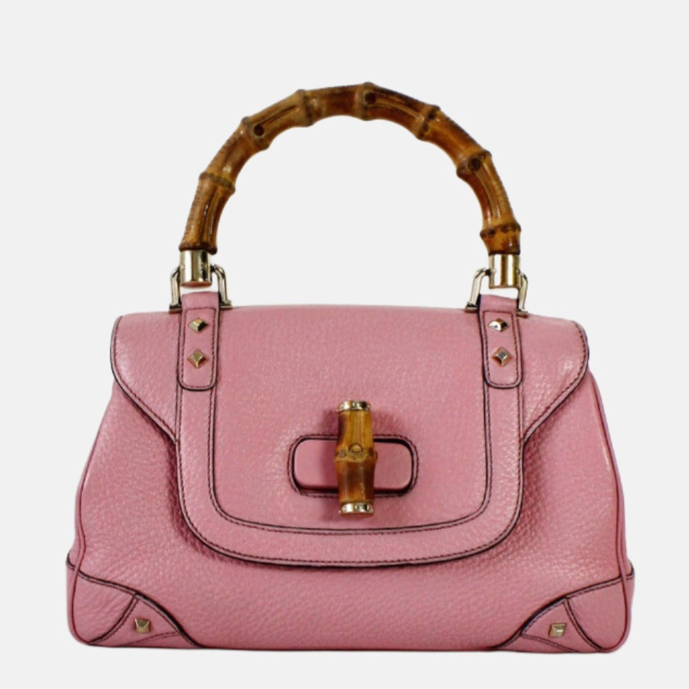 Gucci Bamboo Studs Leather Pink Medium Top Handle Travel Bag