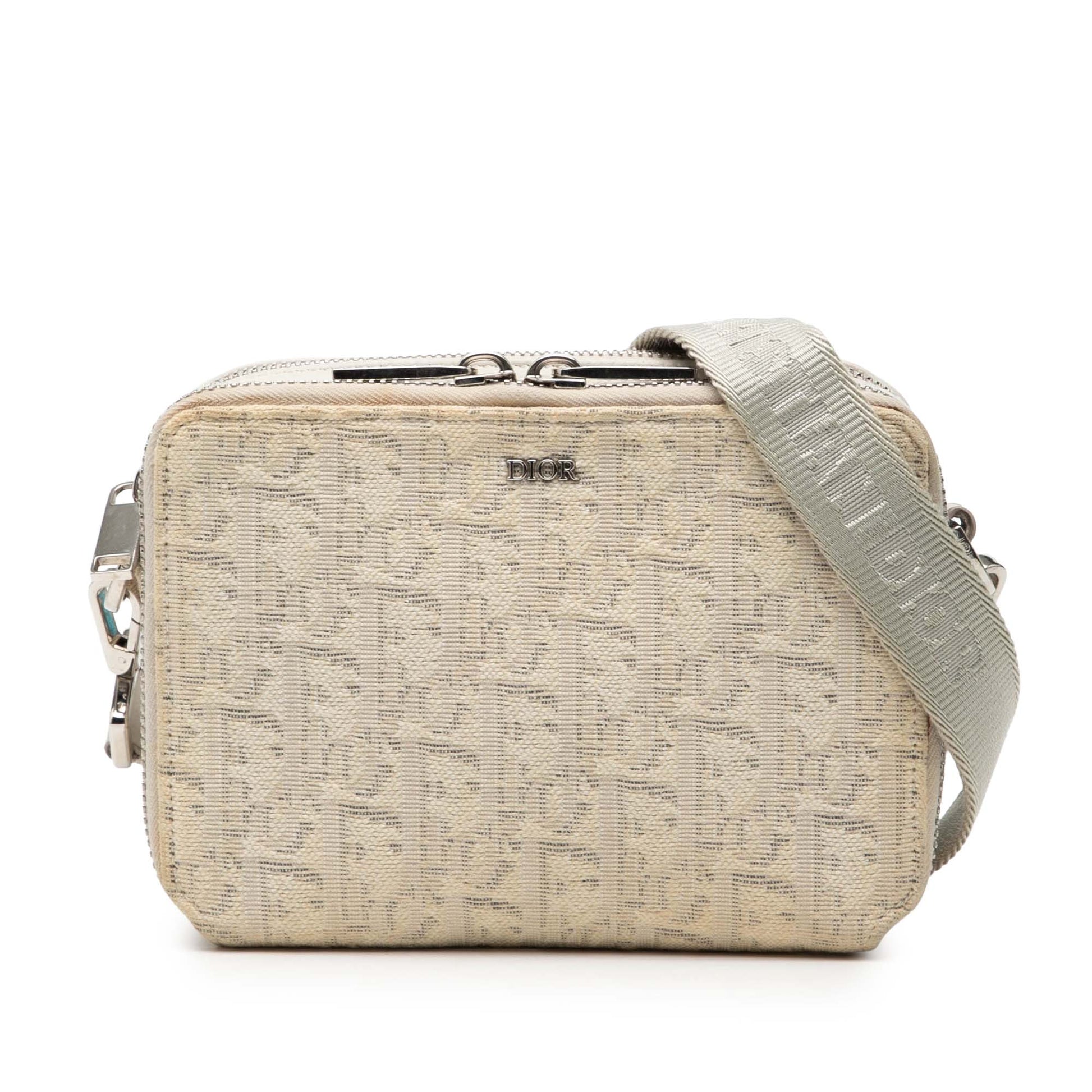 Dior Handbag Oblique Double Crossbody Canvas Beige Zip Crossbody Bag