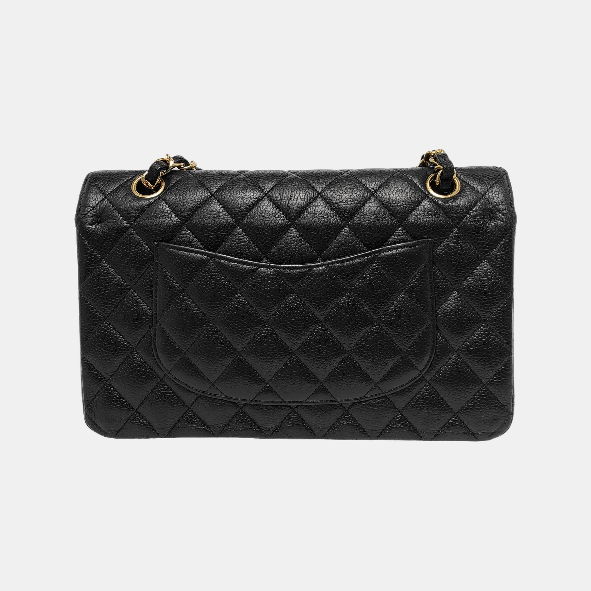 Chanel Classic Flap Caviar -tone Hardware Black Gold Leather Handbag