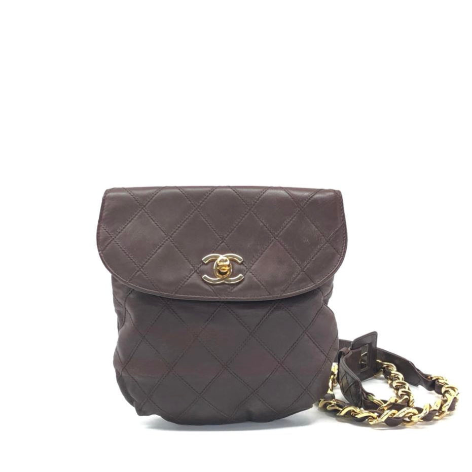 Chanel Flap Belt Dark Lambskin -tone Hardware Brown Gold Leather