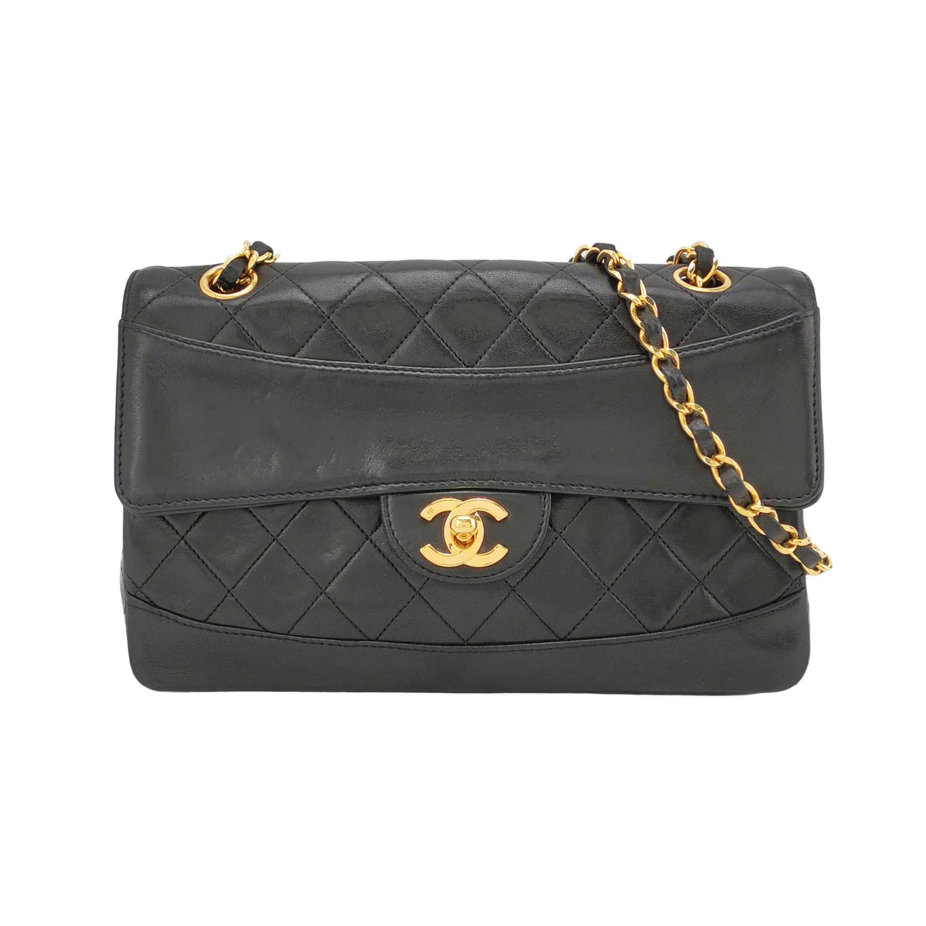 Chanel Classic Flap Lambskin 24k Hardware Black Gold Leather Handbag 8