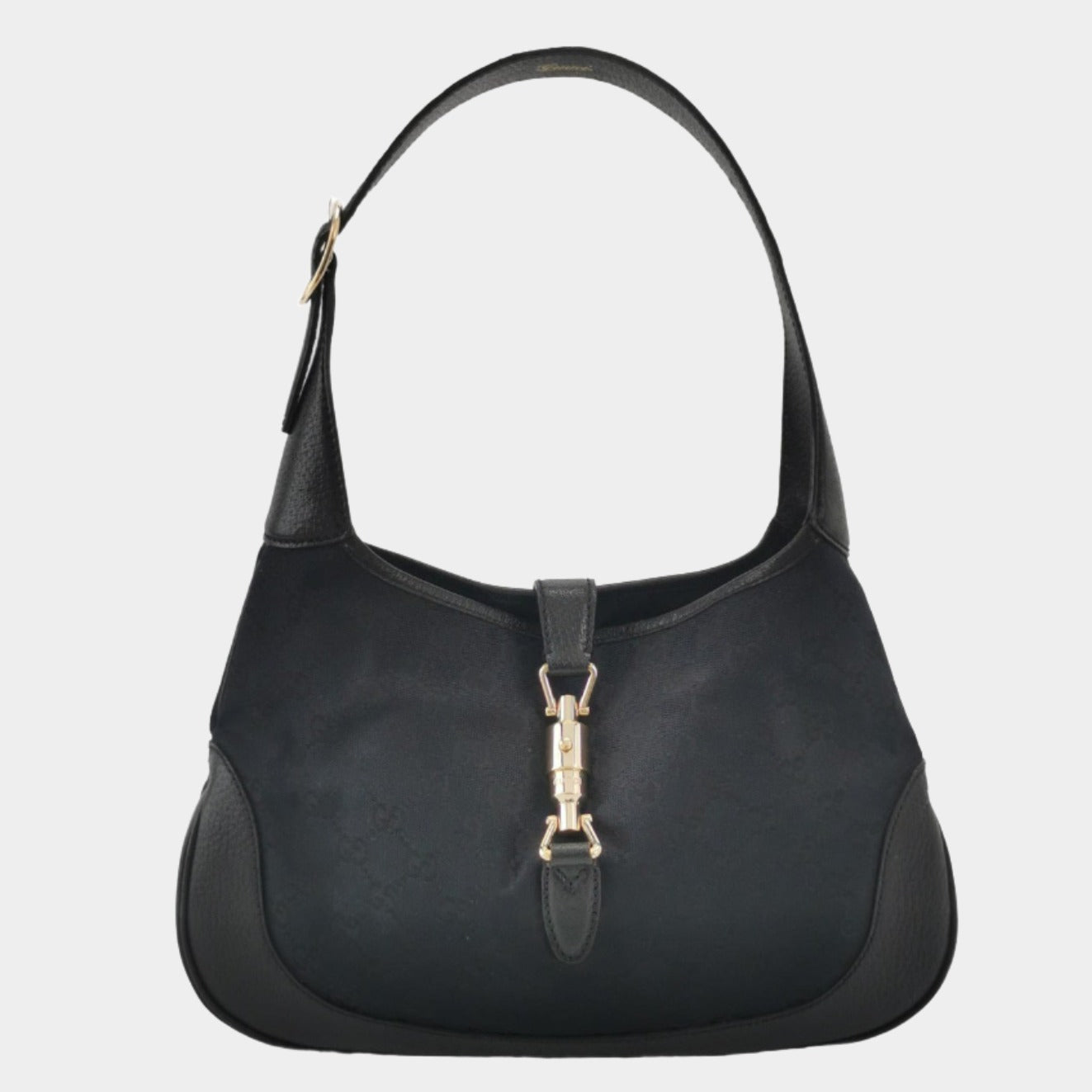 Gucci Jackie Monogram Leather Canvas Black Travel Bag
