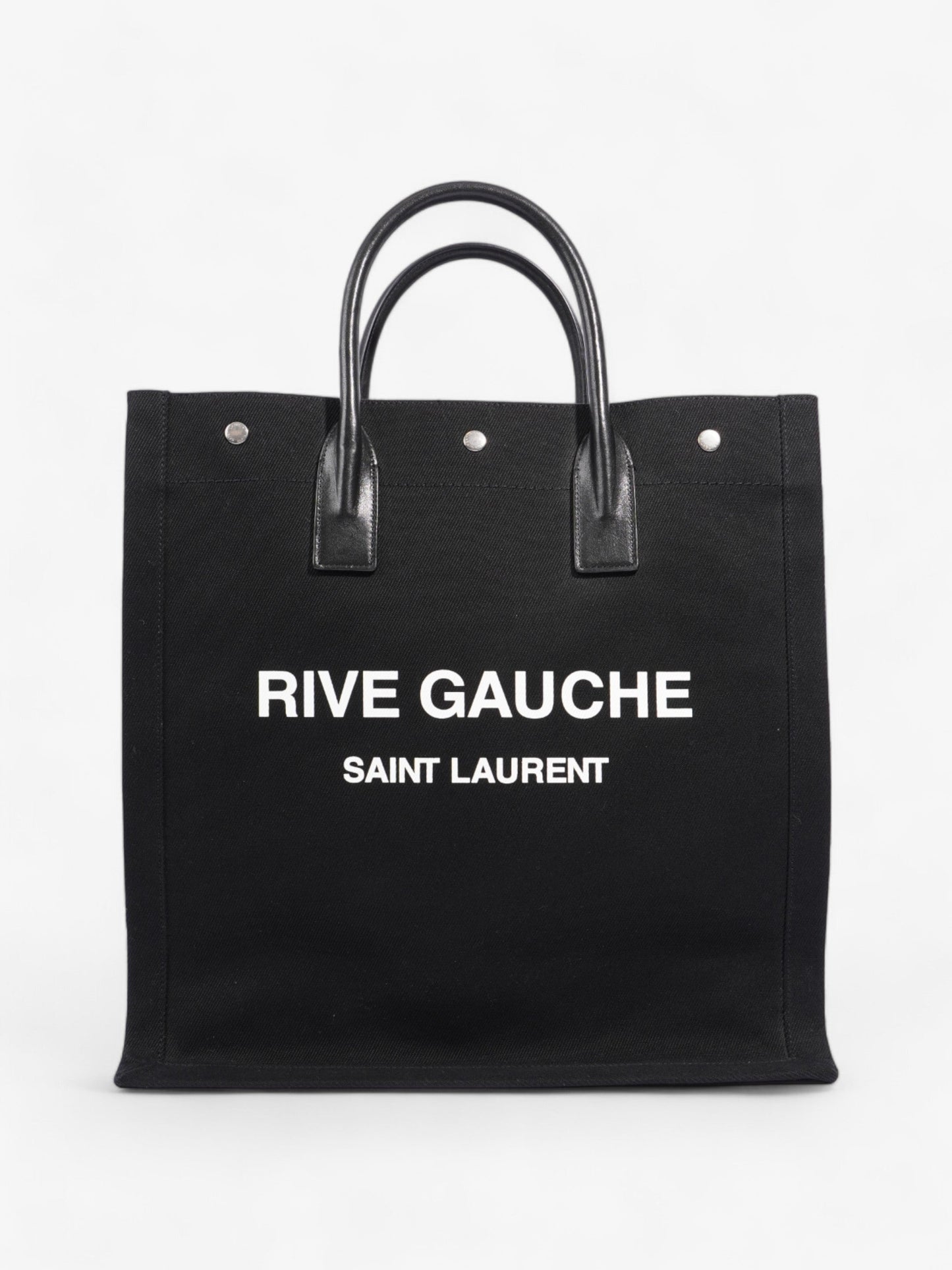 YSL Saint Laurent Rive Gauche Tote Bag Canvas Black White