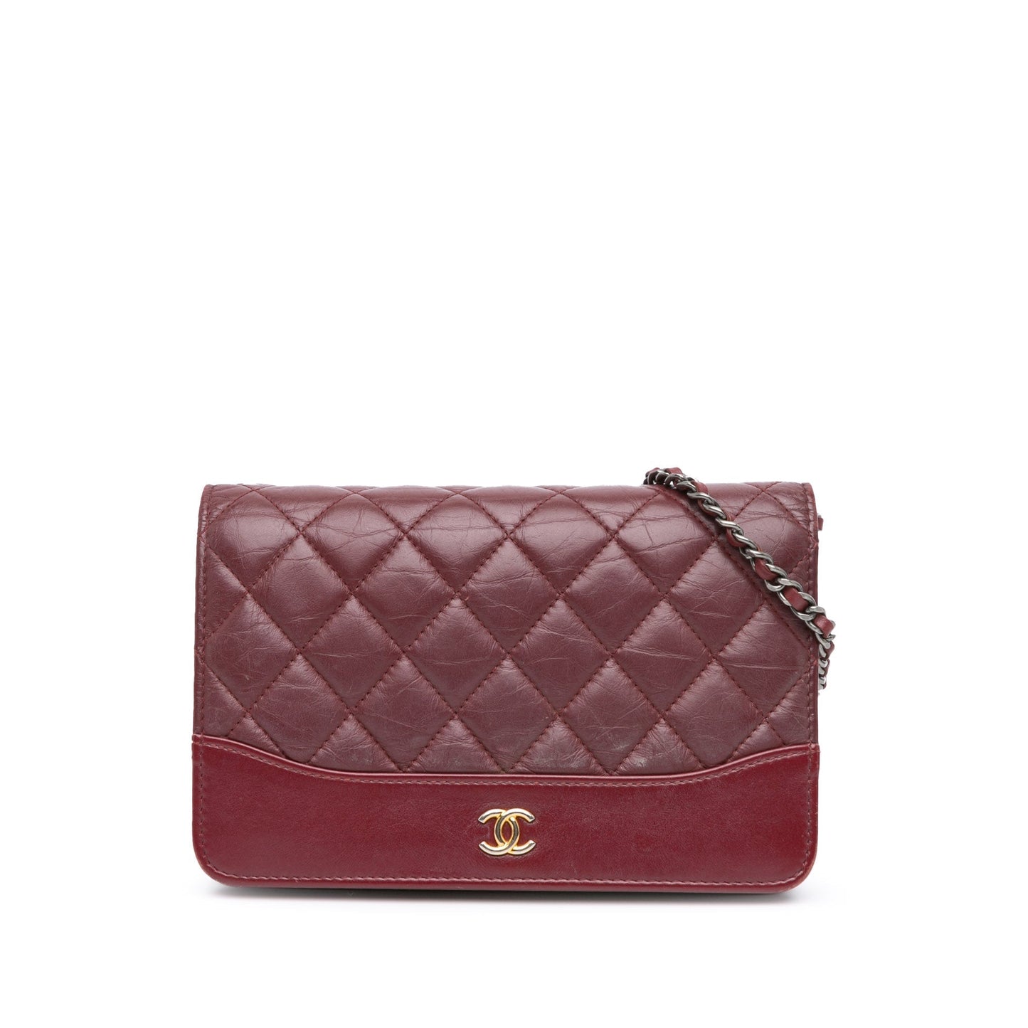 Red Chanel Quilted Aged Calfskin Gabrielle Wallet on Chain Crossbody Bag