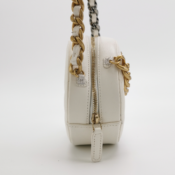 Chanel 19 Round Cannage White Leather Handbag