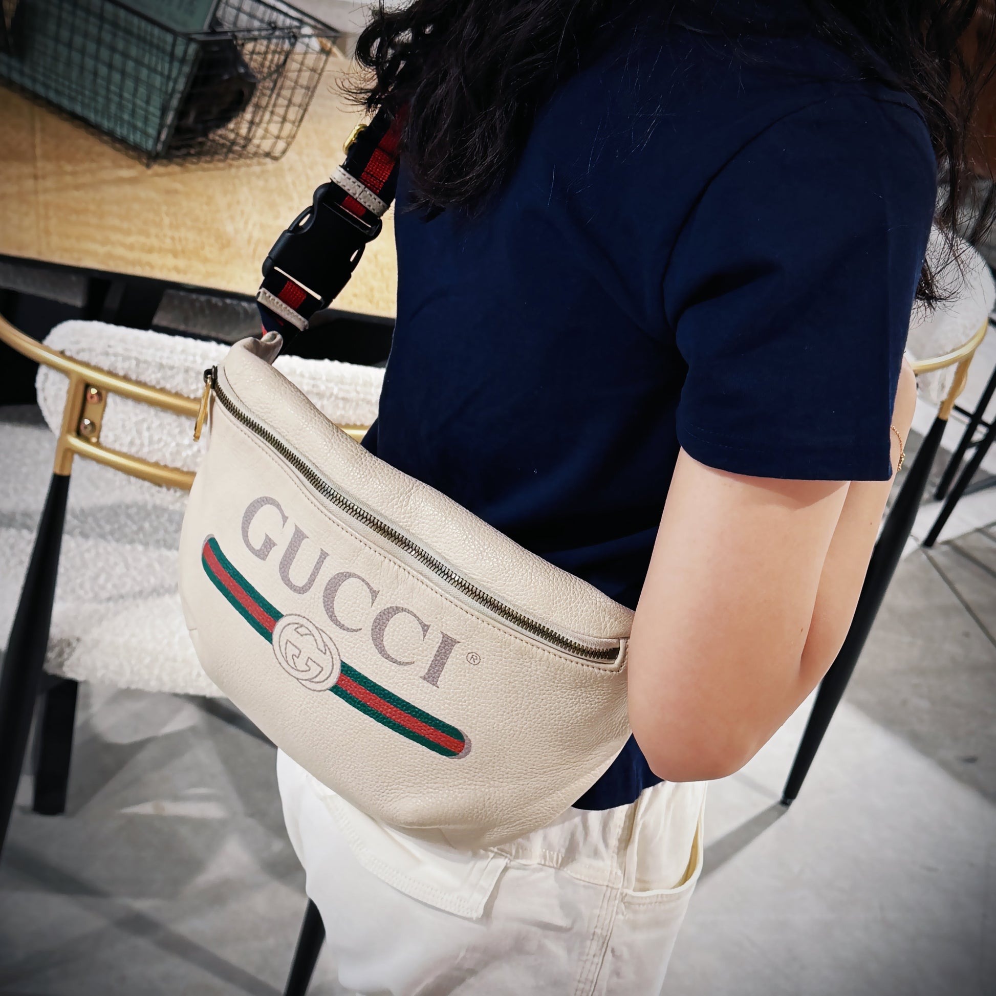 Gucci Unisex Logo Print Messenger Belt Bag Tws Leather White Accessory