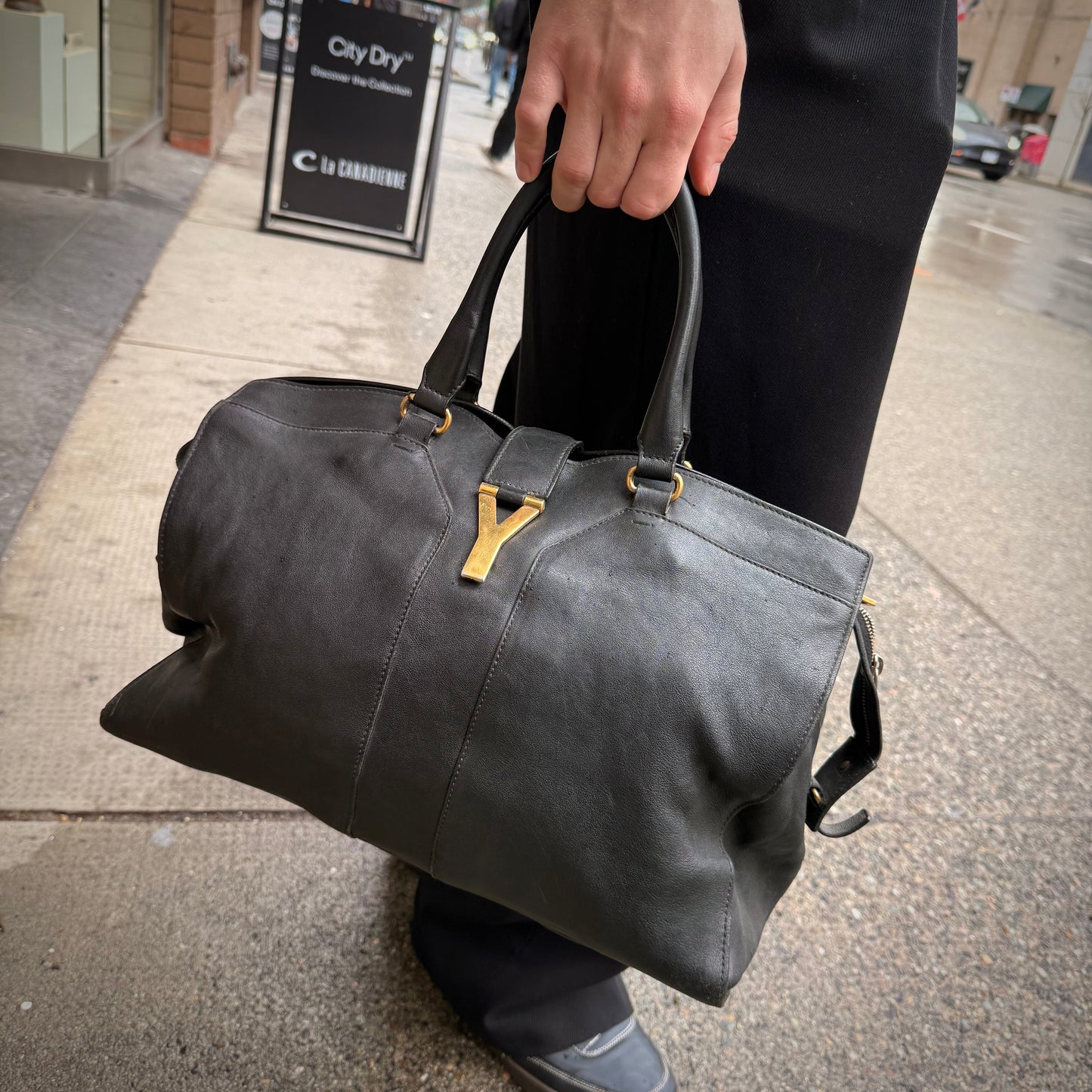 YSL Saint Laurent Yves Cabas Handbag Lambskin Black Travel Bag