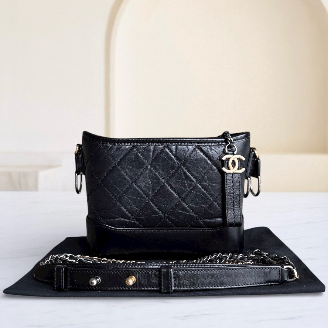 Chanel Gabrielle Hobo Small - Calfskin Hardware Quilted Black Hobo Bag