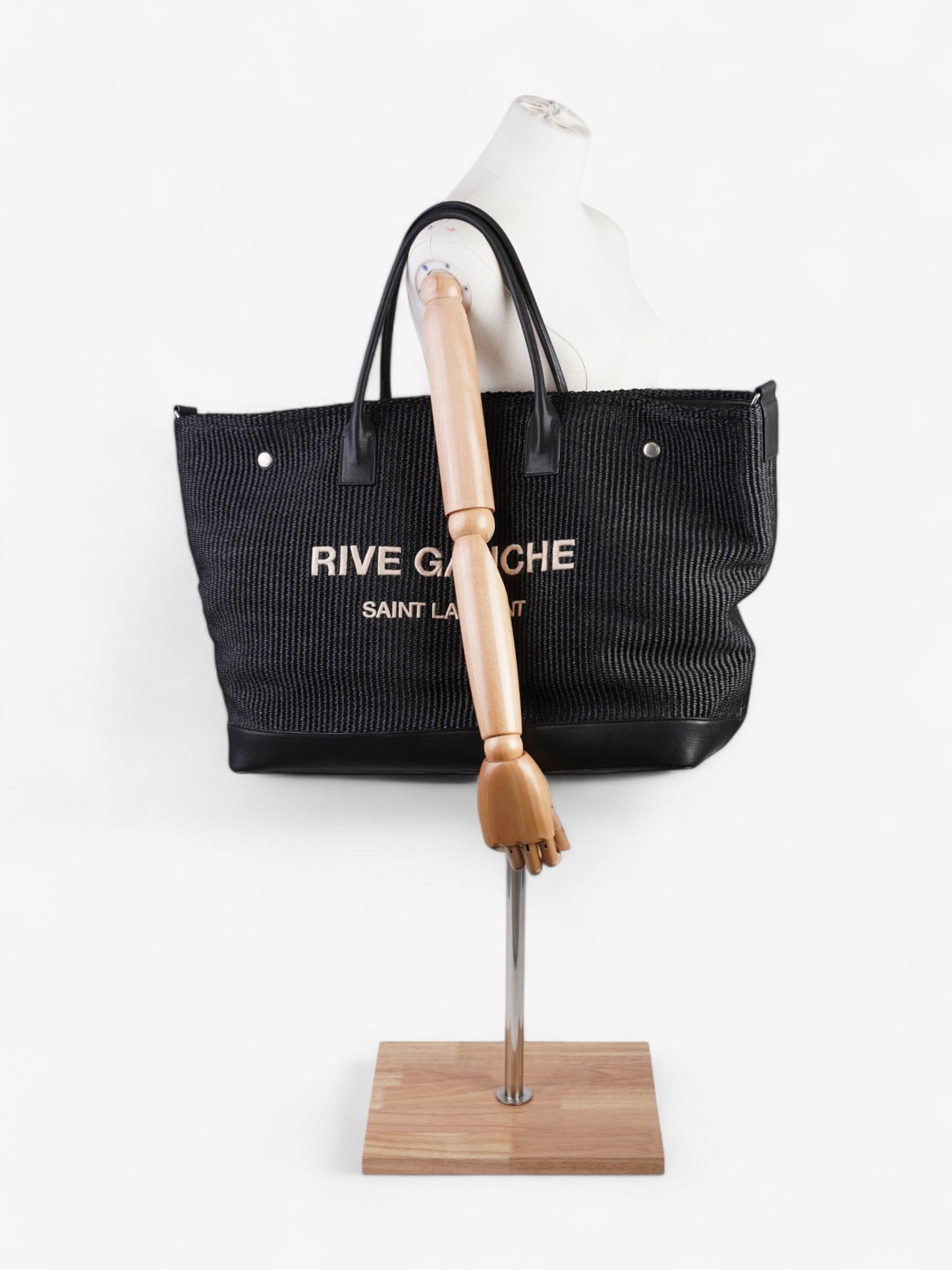 YSL Saint Laurent Rive Gauche Tote Bag Raffia Black Large