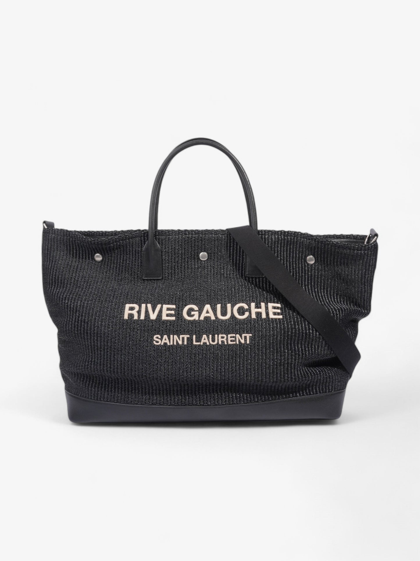 YSL Saint Laurent Rive Gauche Tote Bag Raffia Black Large