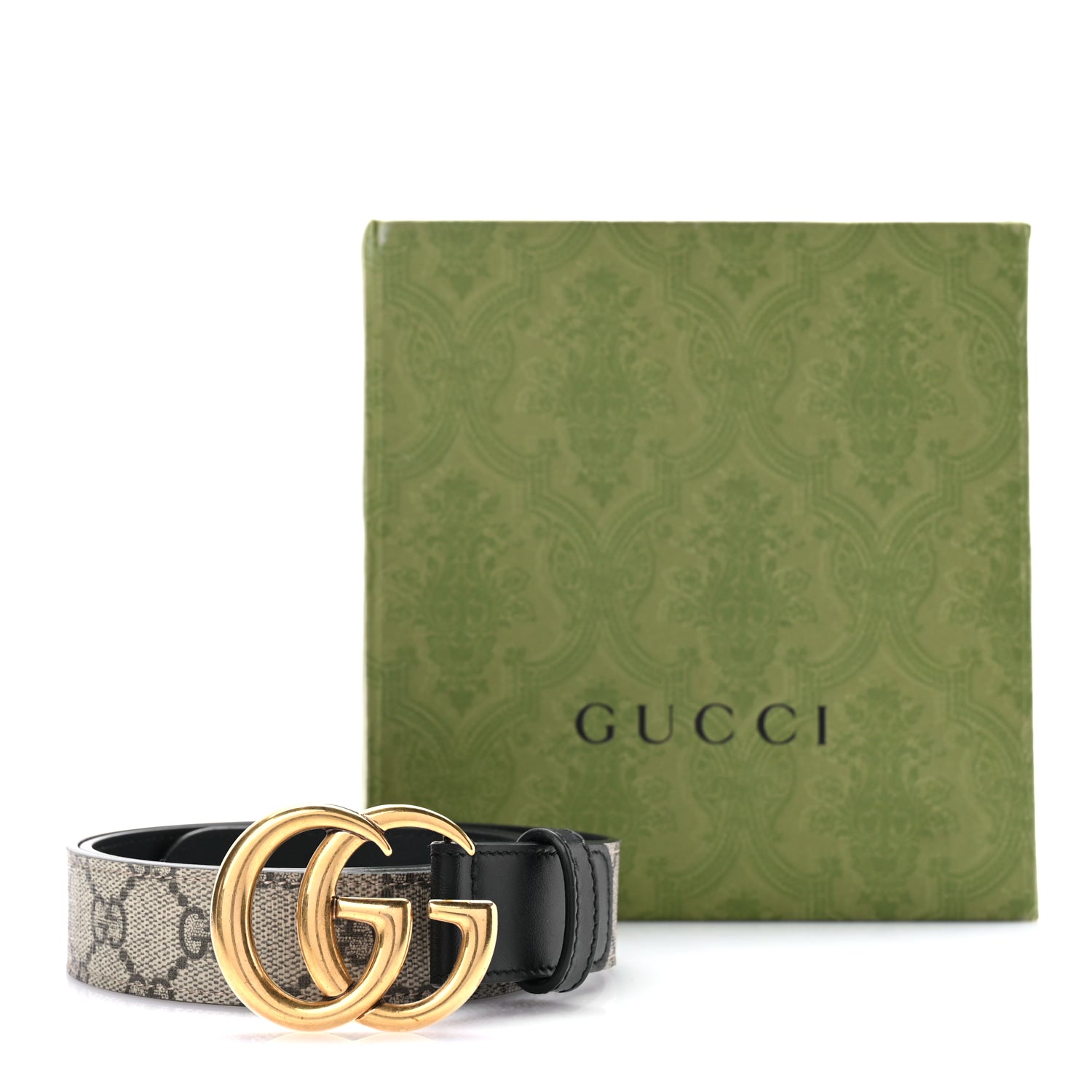 Gucci G Supreme Monogram Matte Plutone Calfskin Double G 30mm Belt 85 Beige Ebony Black