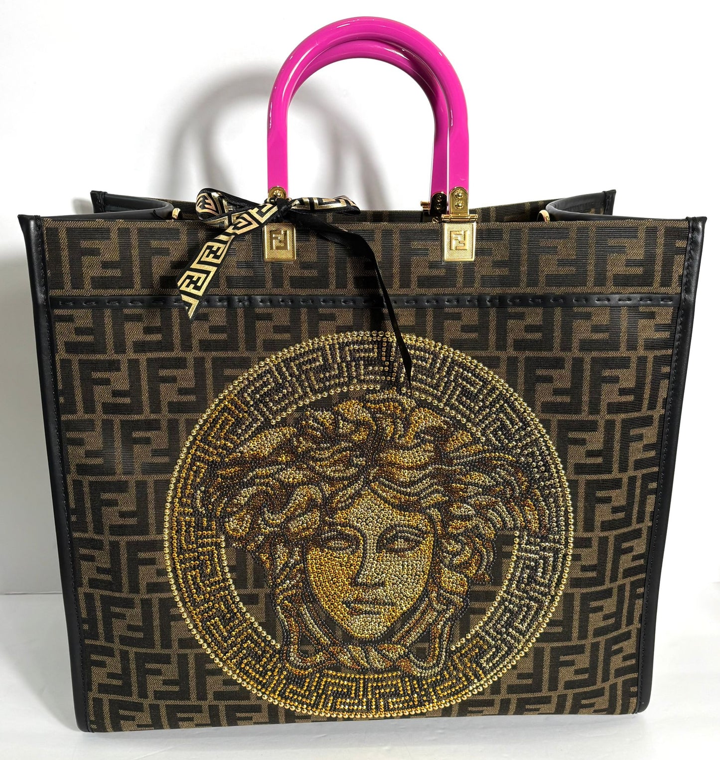 Fendi Fendace Versace Zucca Ff Medusa Studded Tote Bag Large