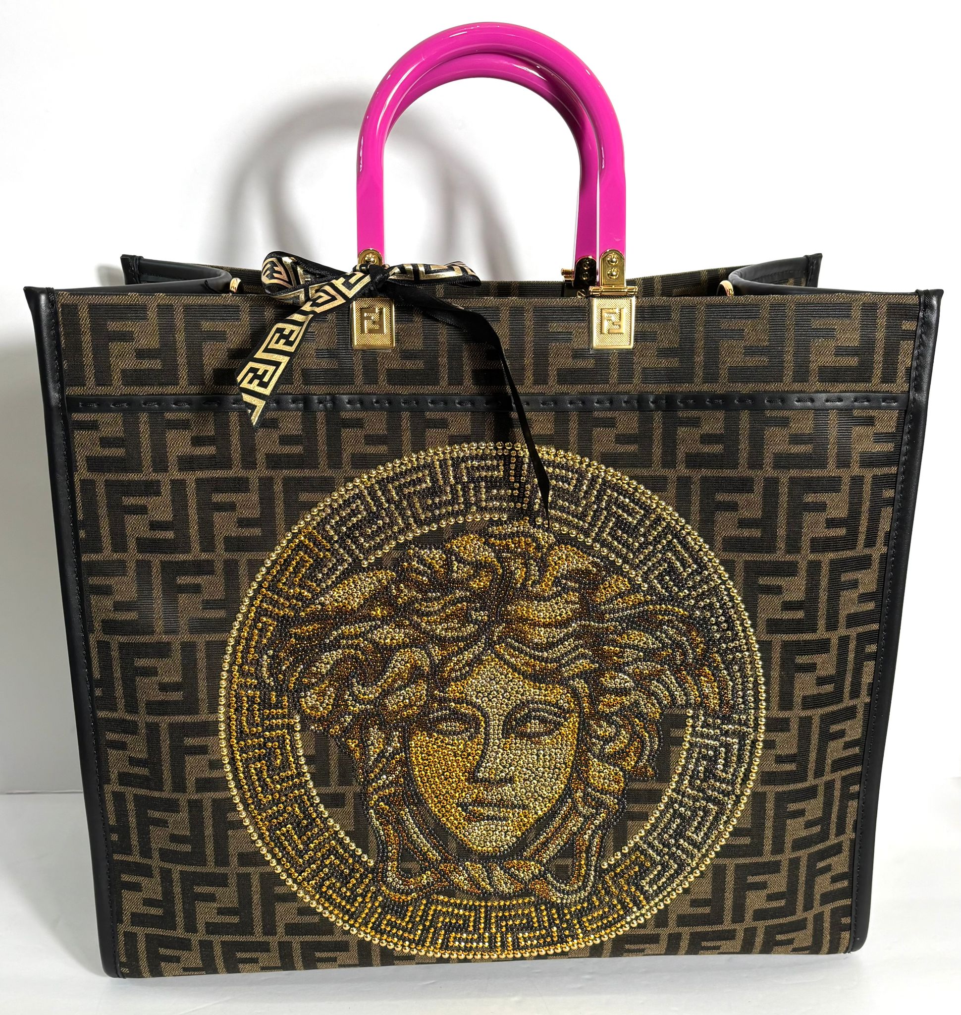 Fendi Fendace Versace Zucca Ff Medusa Studded Tote Bag Large
