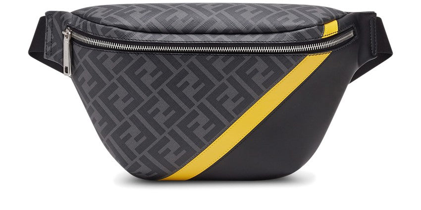 Fendi Pvc Waist Pouch Handbag Leather Black Yellow Travel Bag
