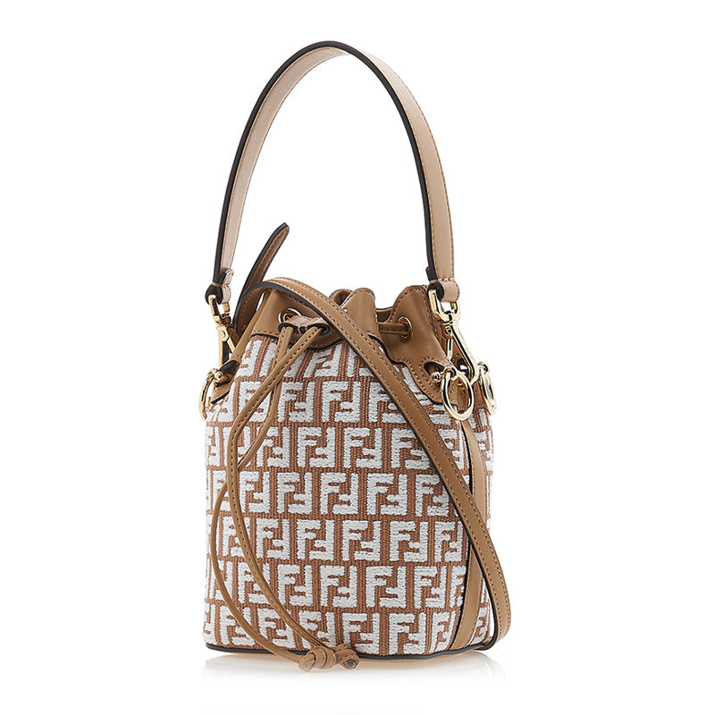 Fendi Mon Tresor Bag Leather Raffia Mini Bucket Bag