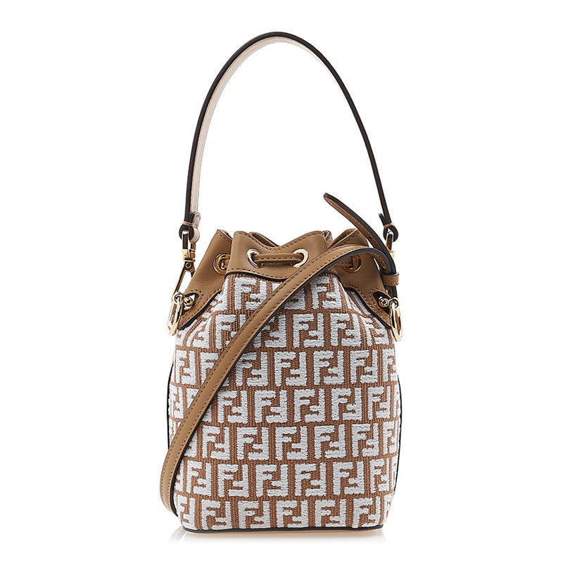 Fendi Mon Tresor Bag Leather Raffia Mini Bucket Bag