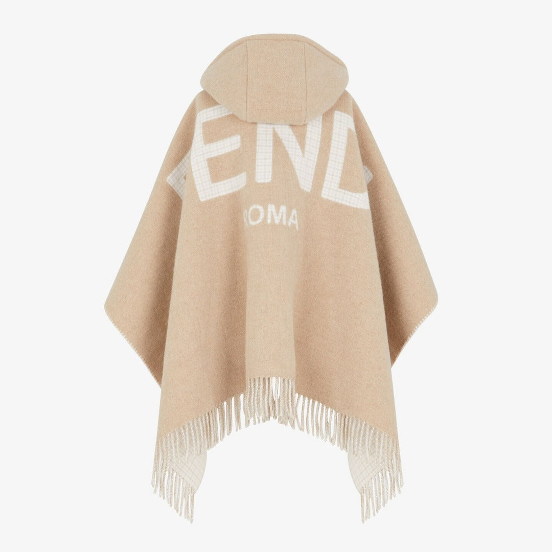 Fendi Roma Wool Poncho Handbag Beige Travel Bag