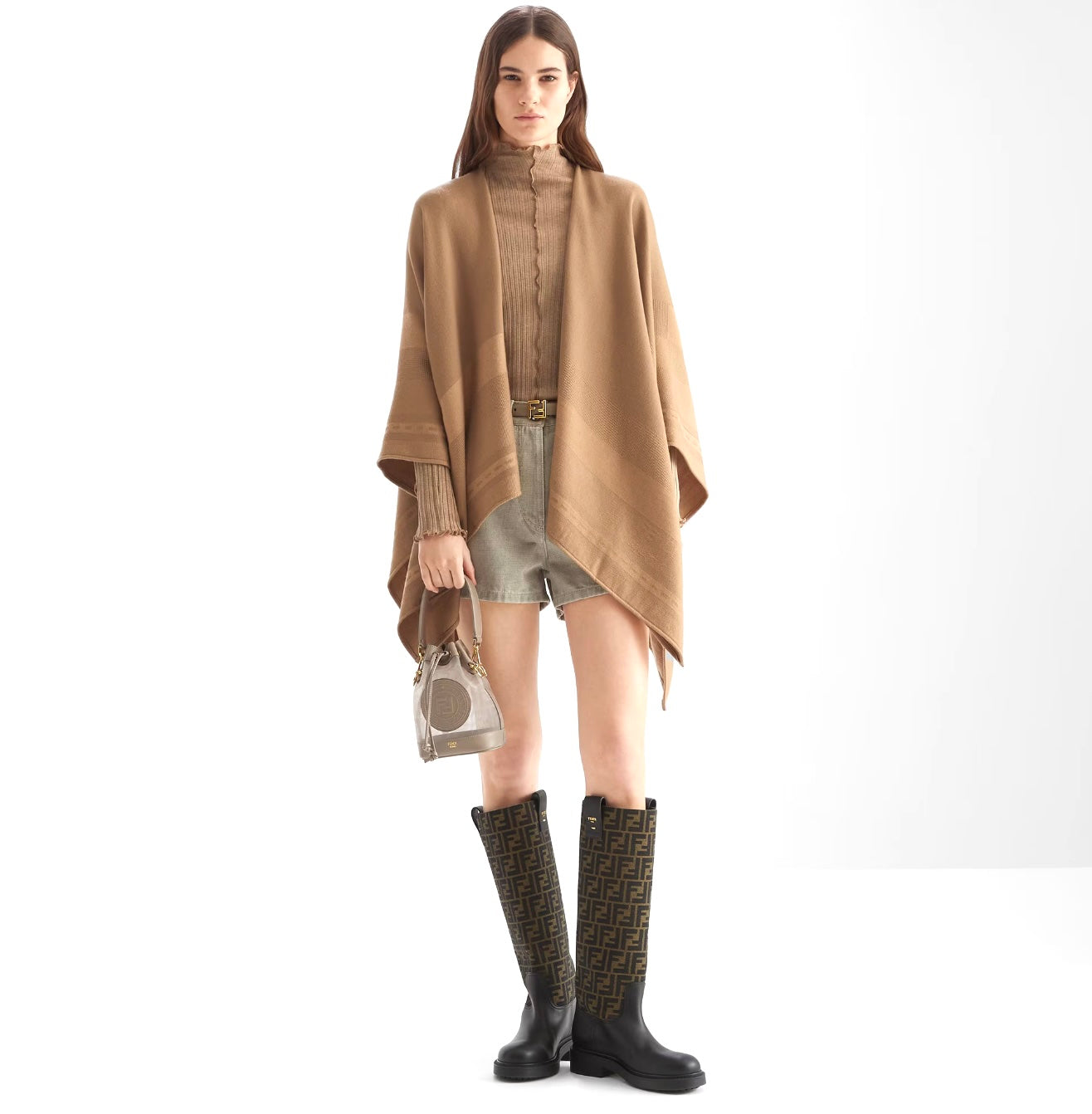 Fendi Wool Blend Poncho Handbag Travel Bag