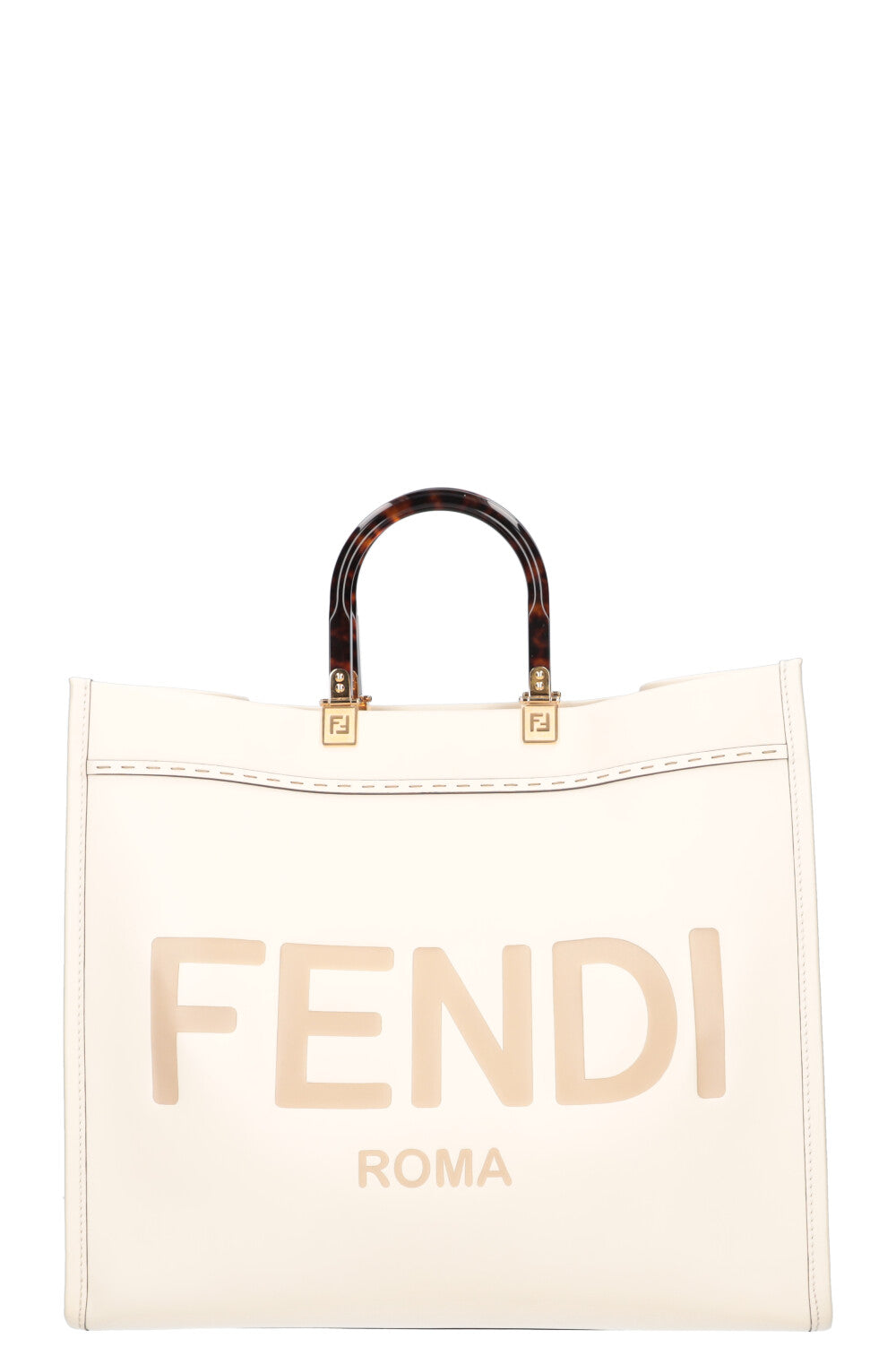 Fendi Sunshine Tote Ivory Leather Large Tote Bag