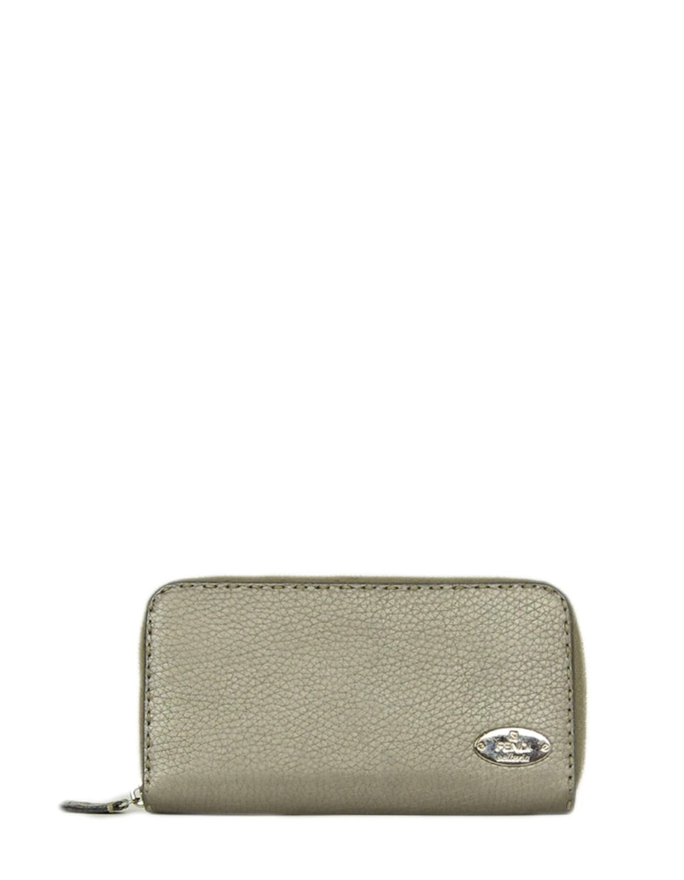 Fendi Handbag Metallic Selleria Around Wallet Leather Gray Zip
