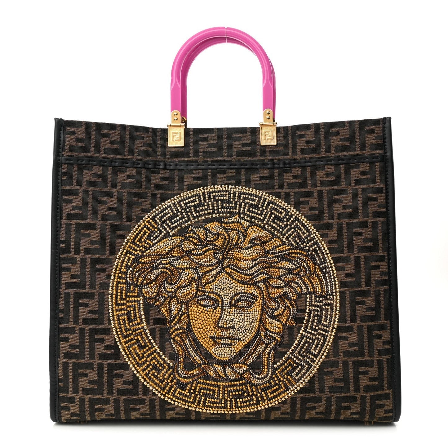 Fendi Fendace Versace Zucca Ff Medusa Studded Tote Bag Large