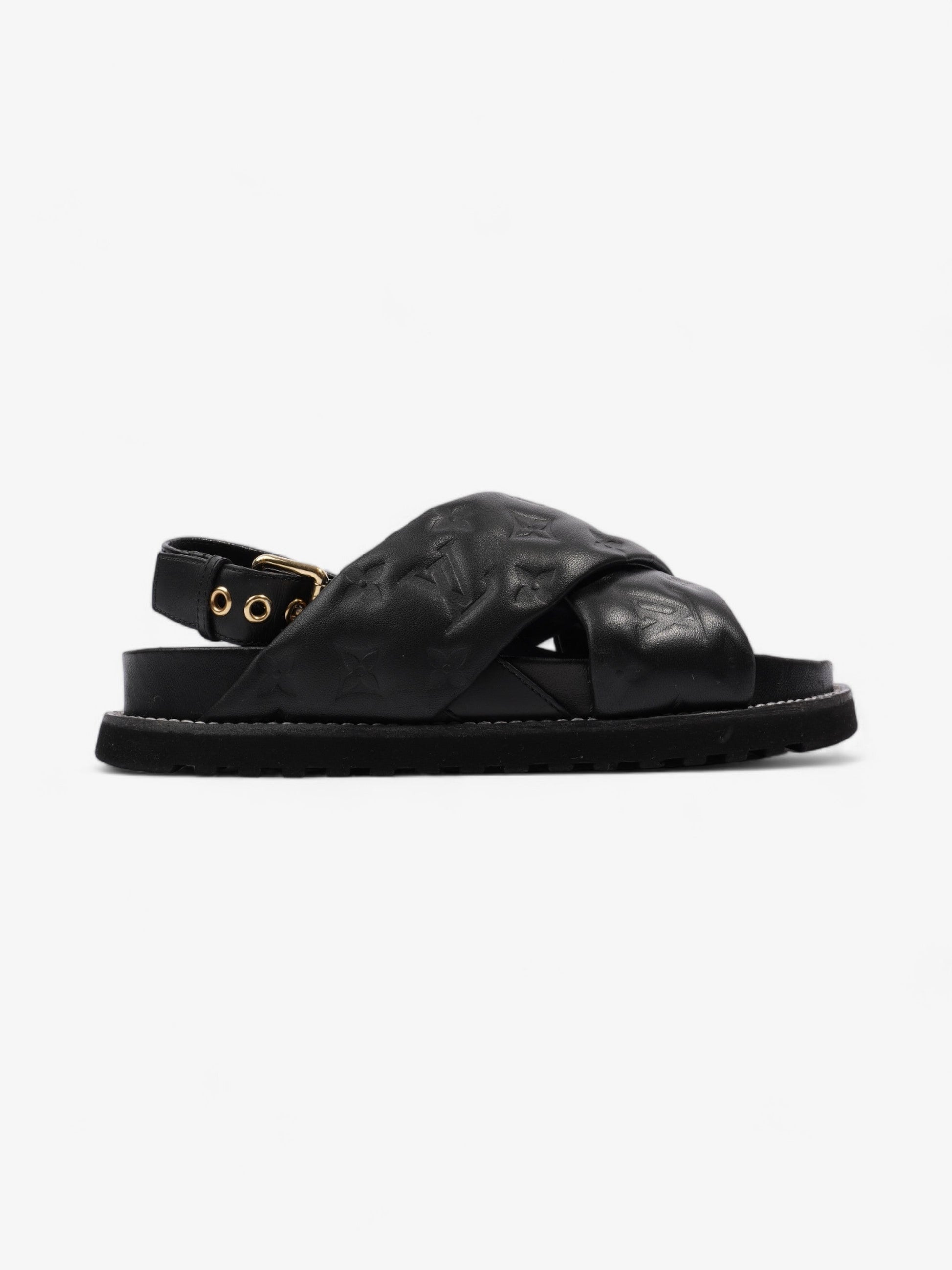 Louis Vuitton Paseo Flat Sandal EU 39 Leather Lambskin Black Shoes