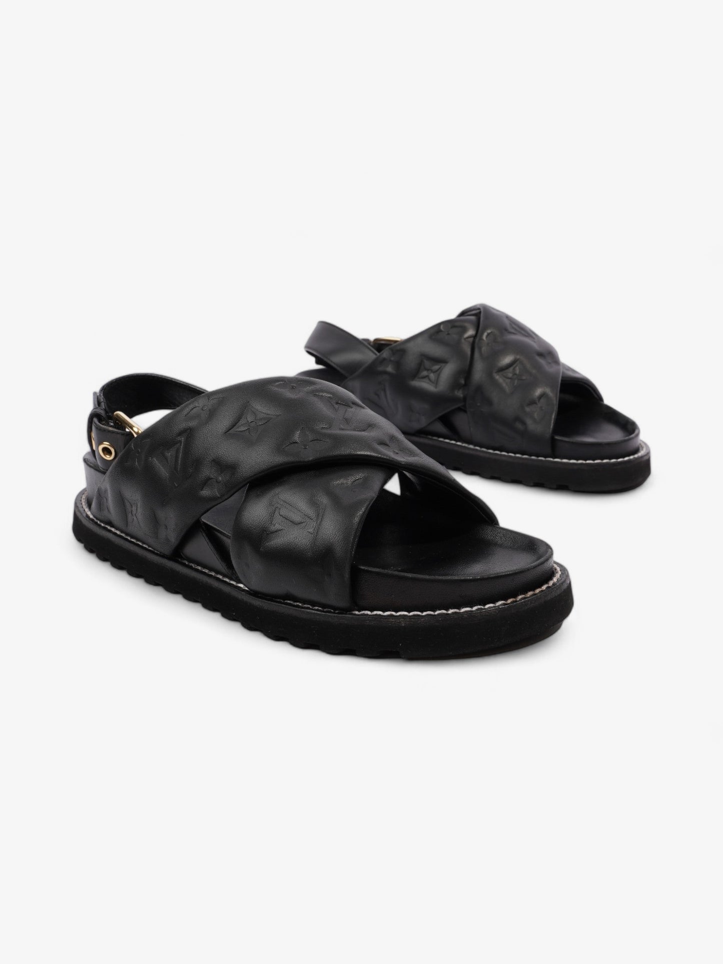Louis Vuitton Paseo Flat Sandal EU 39 Leather Lambskin Black Shoes