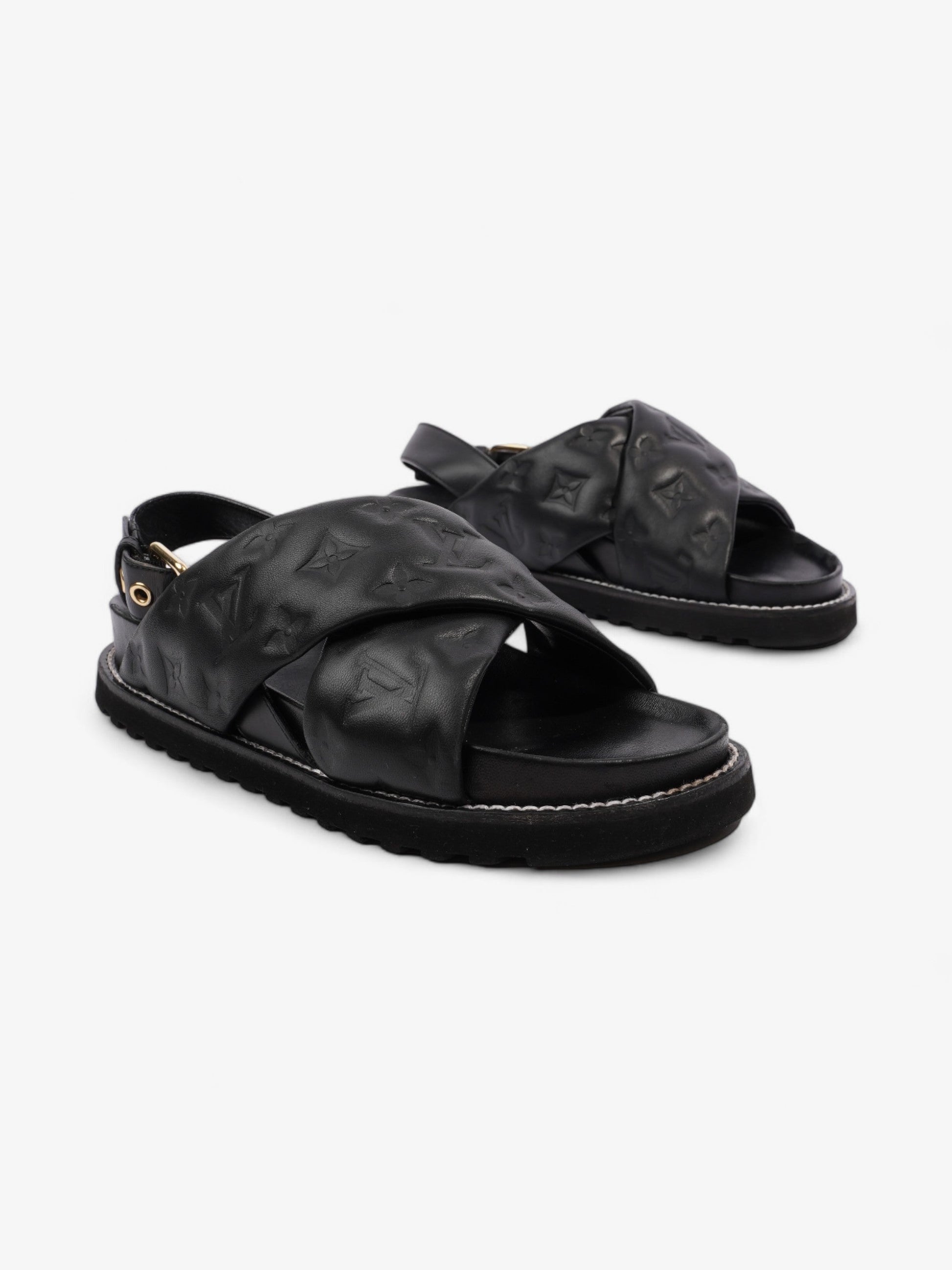 Louis Vuitton Paseo Flat Sandal EU 39 Leather Lambskin Black Shoes