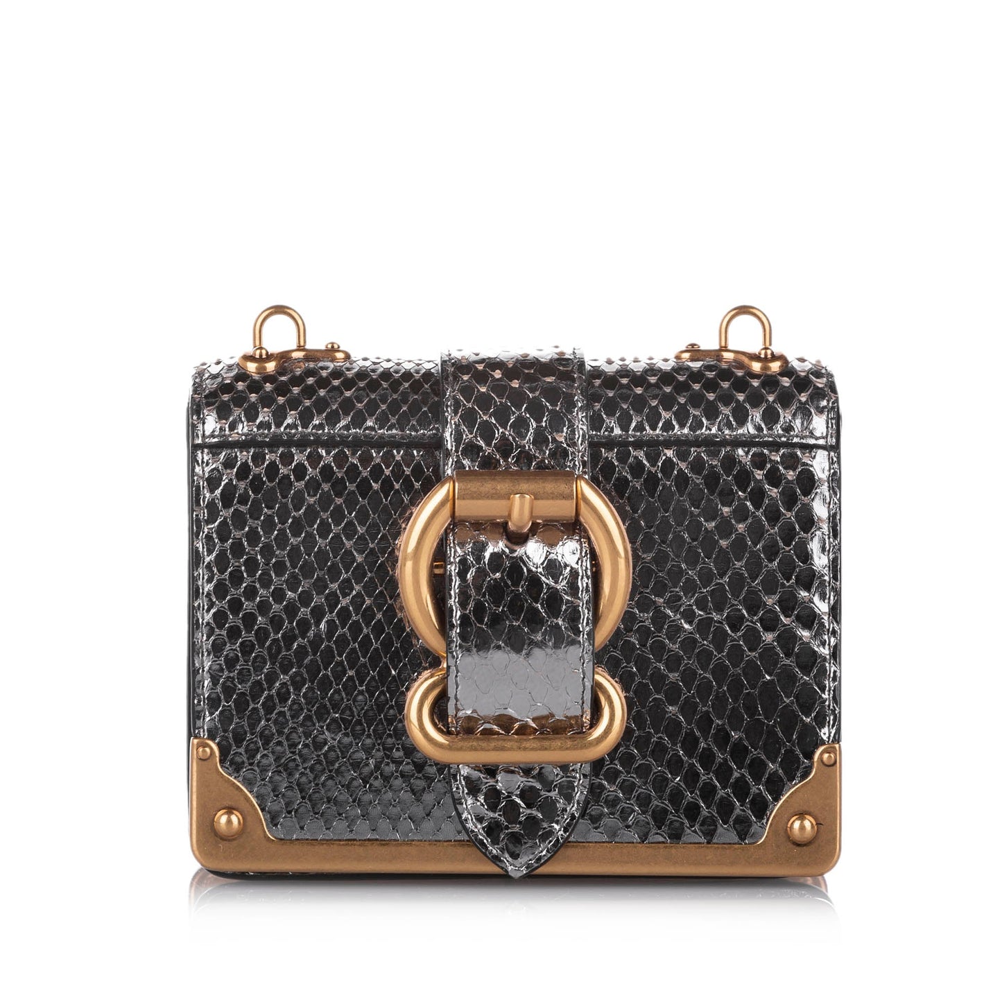 Prada Cahier Crossbody Bag Leather Silver Embossed