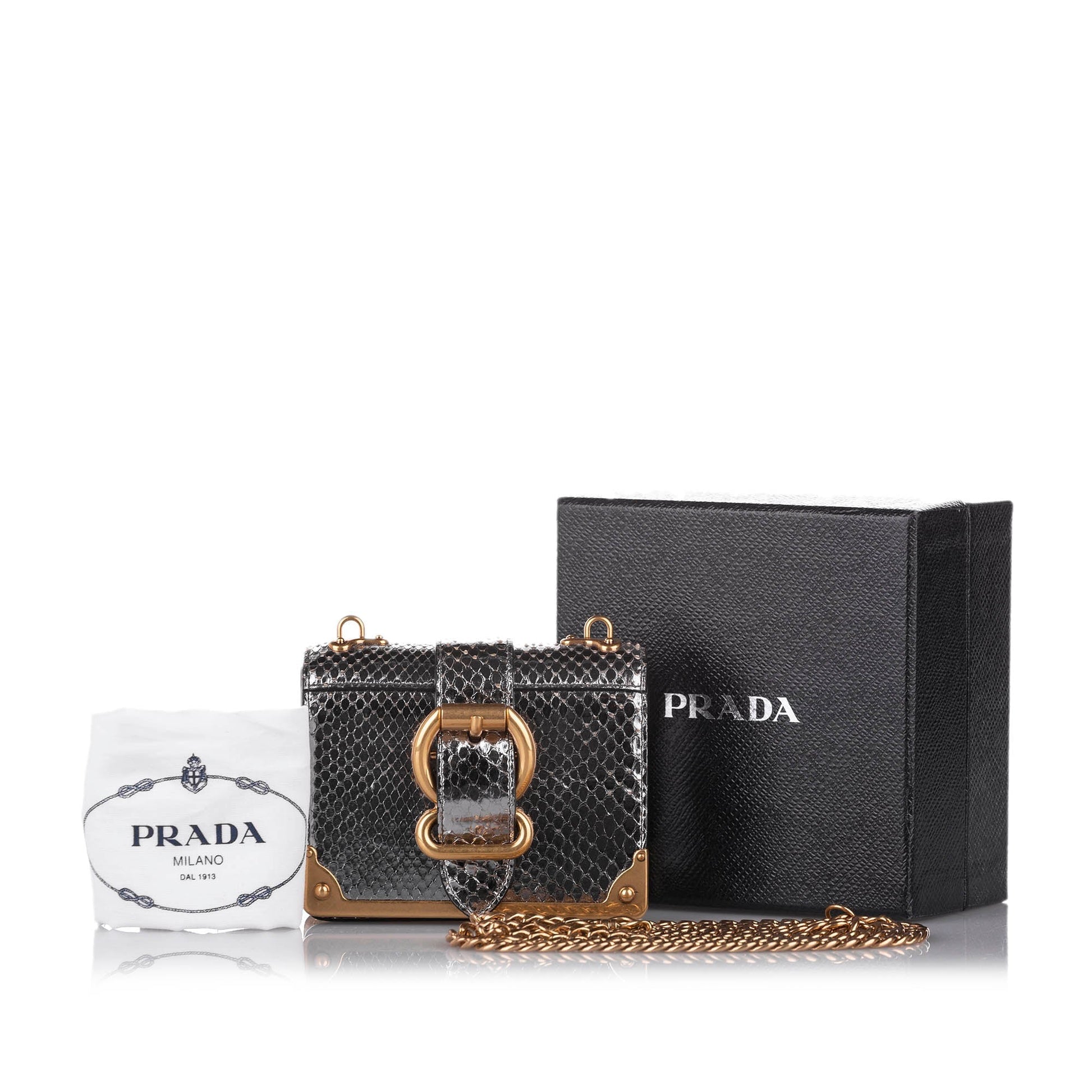 Prada Cahier Crossbody Bag Leather Silver Embossed