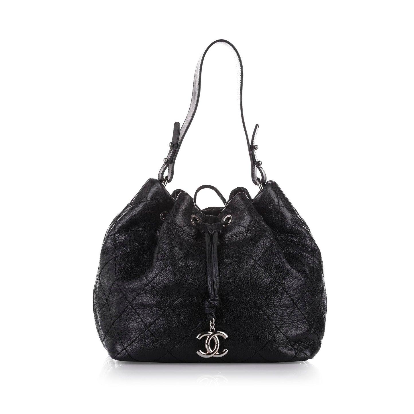 Chanel CC Bucket Handbag Leather Matelasse Bucket Bag