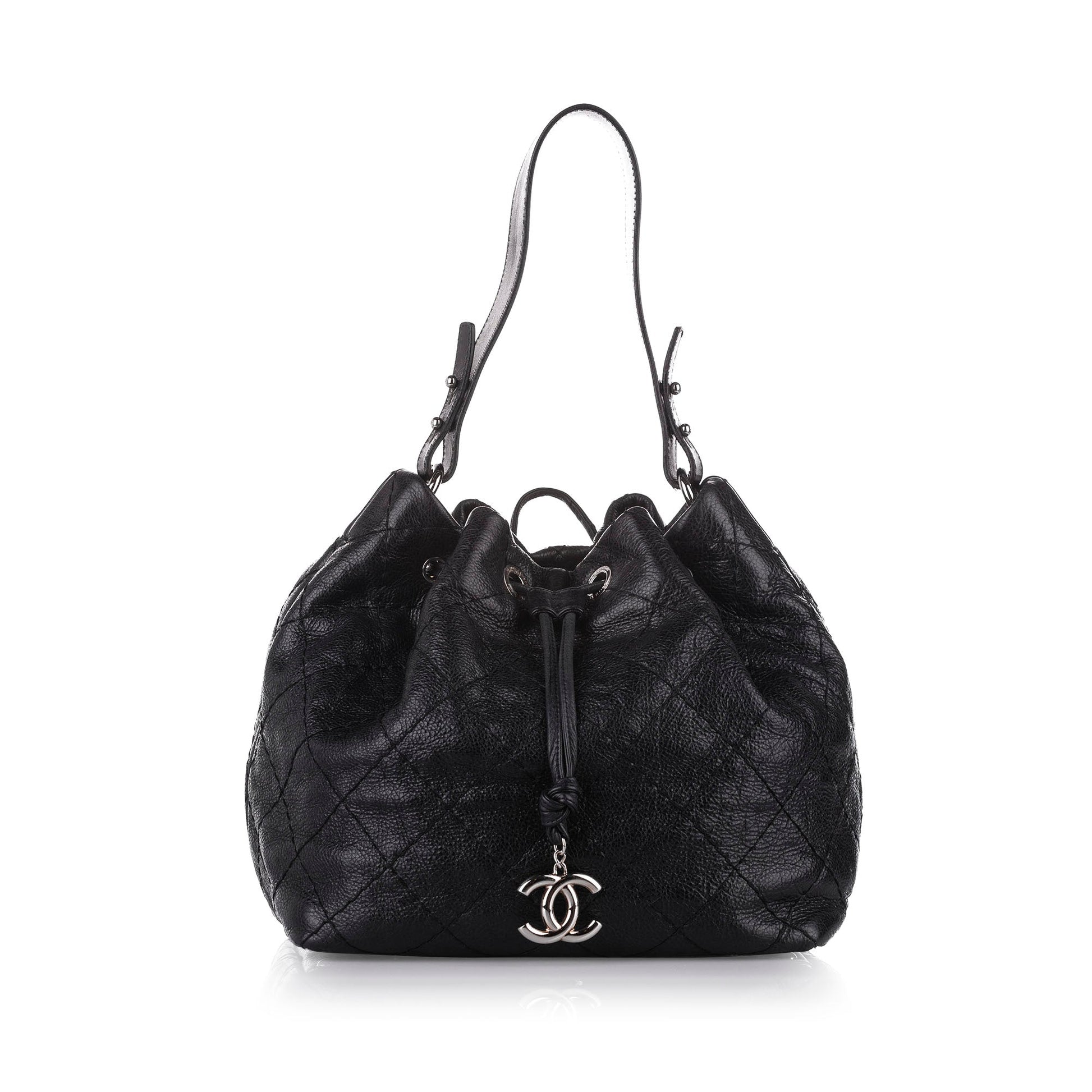 Chanel CC Bucket Handbag Leather Matelasse Bucket Bag