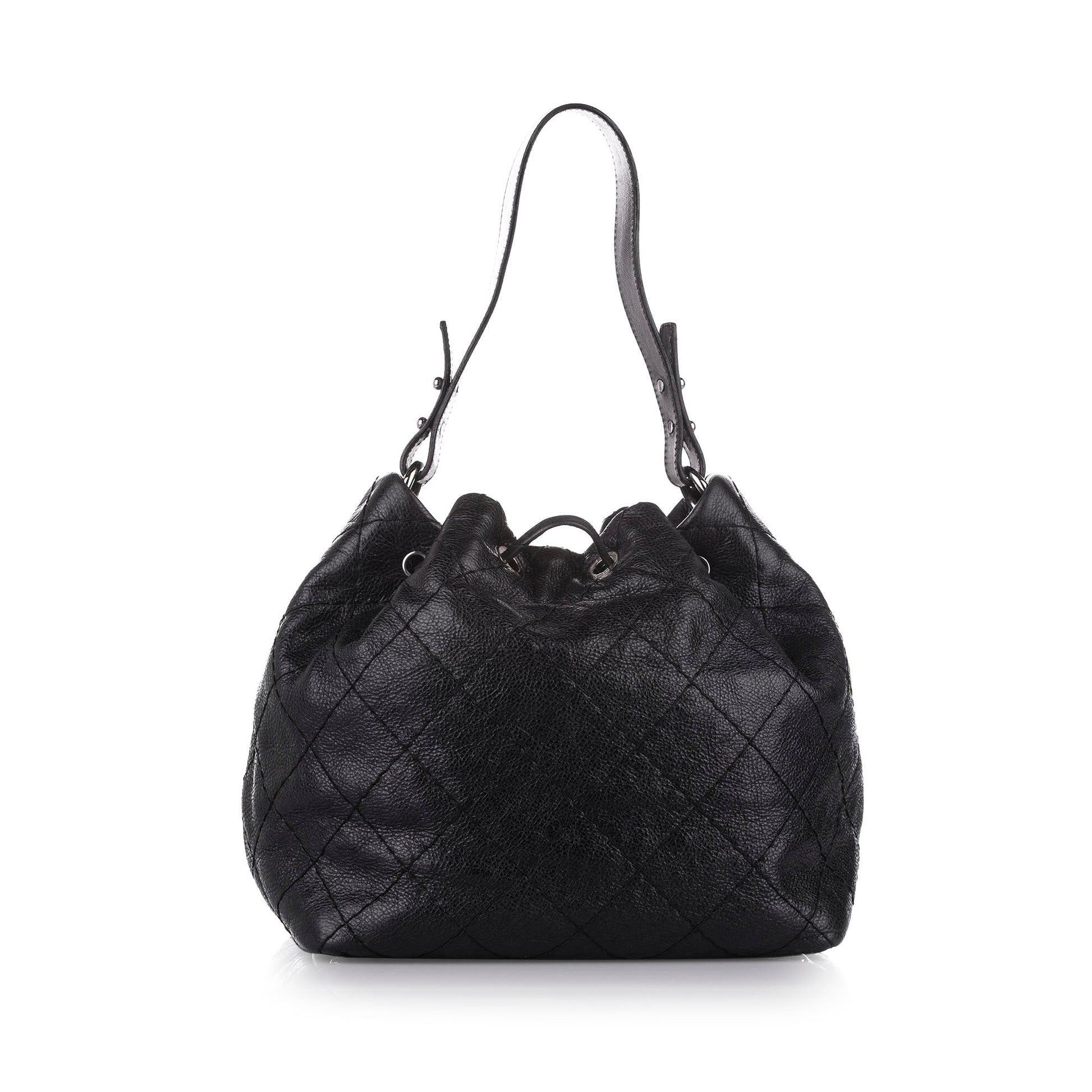 Chanel CC Bucket Handbag Leather Matelasse Bucket Bag