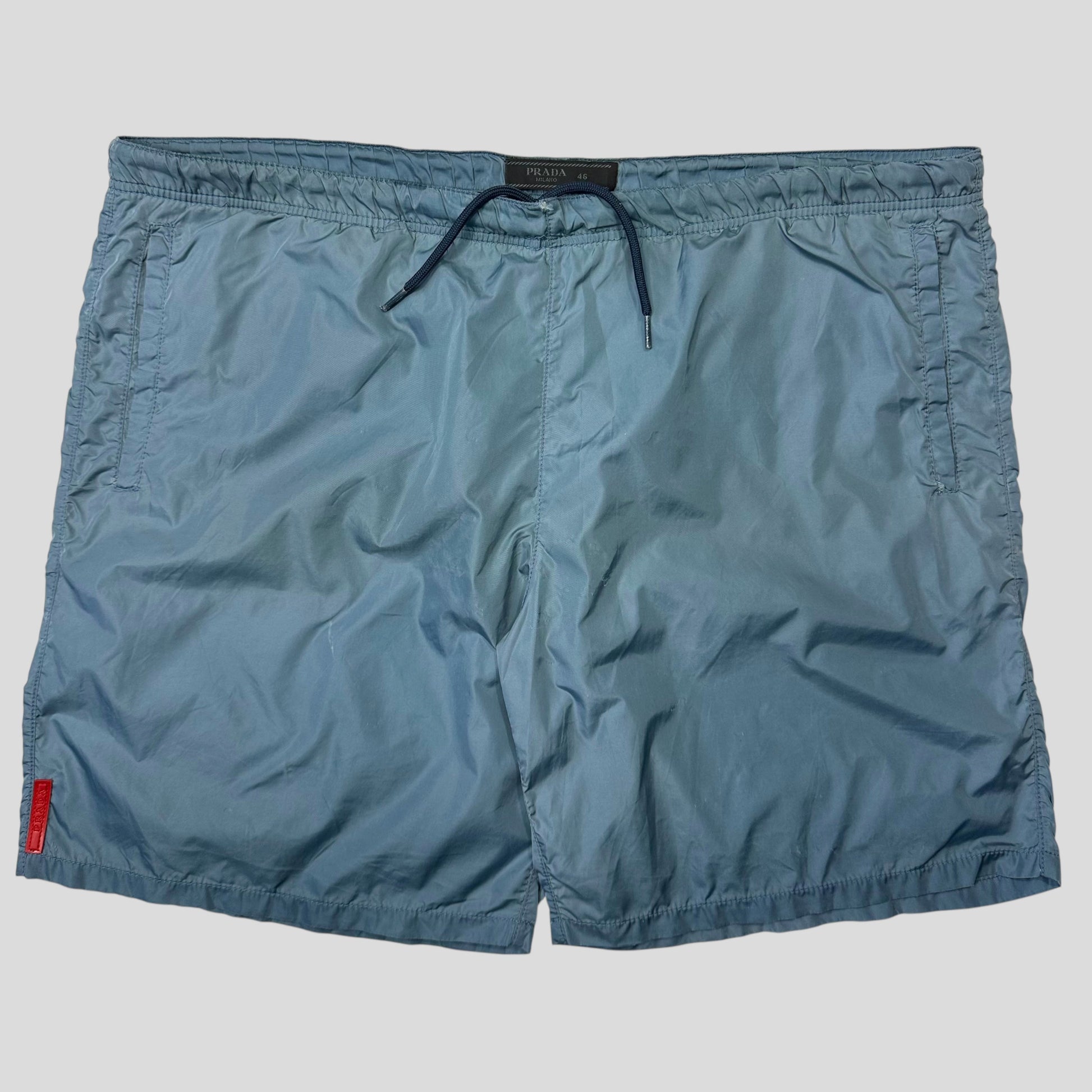 Prada Handbag Metallic Tab Swim Shorts - M Nylon Blue Red