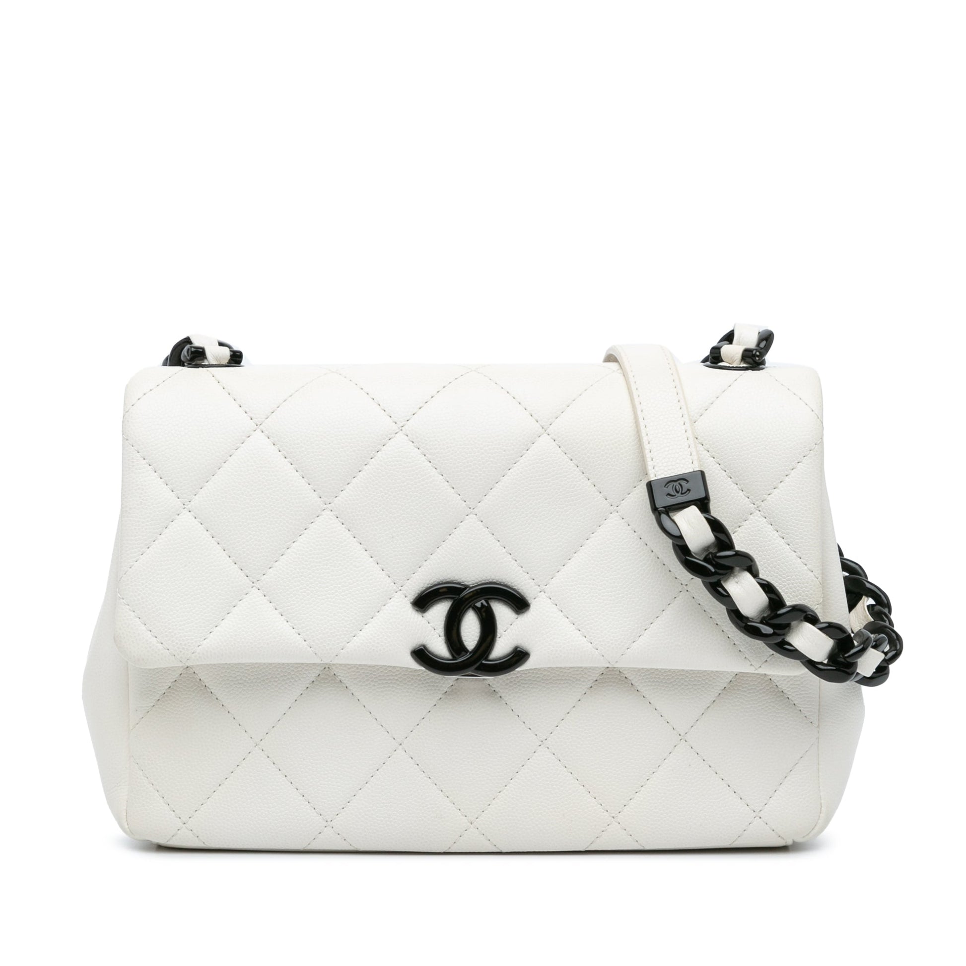 White Chanel Medium Quilted Caviar My Everything Flap Crossbody Bag