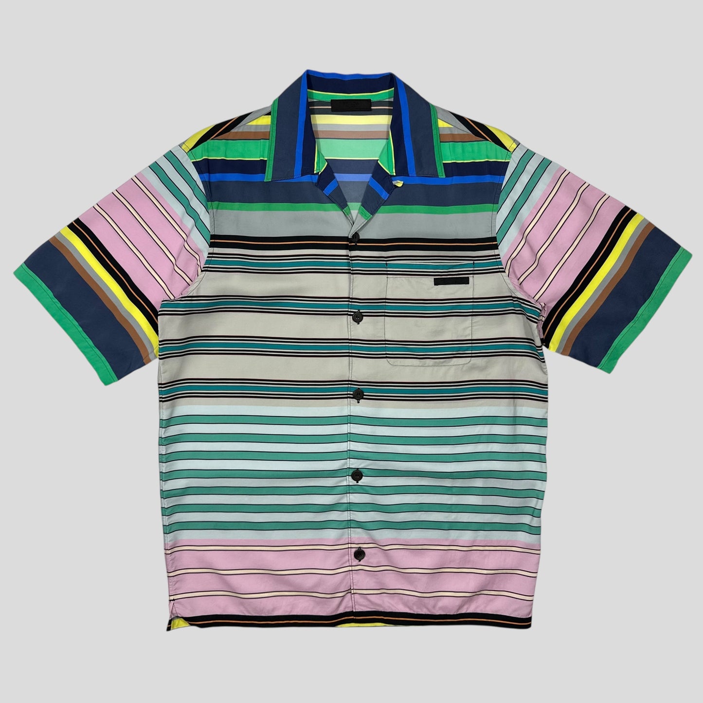 Prada Handbag Striped Rayon Cuban Shirt - M