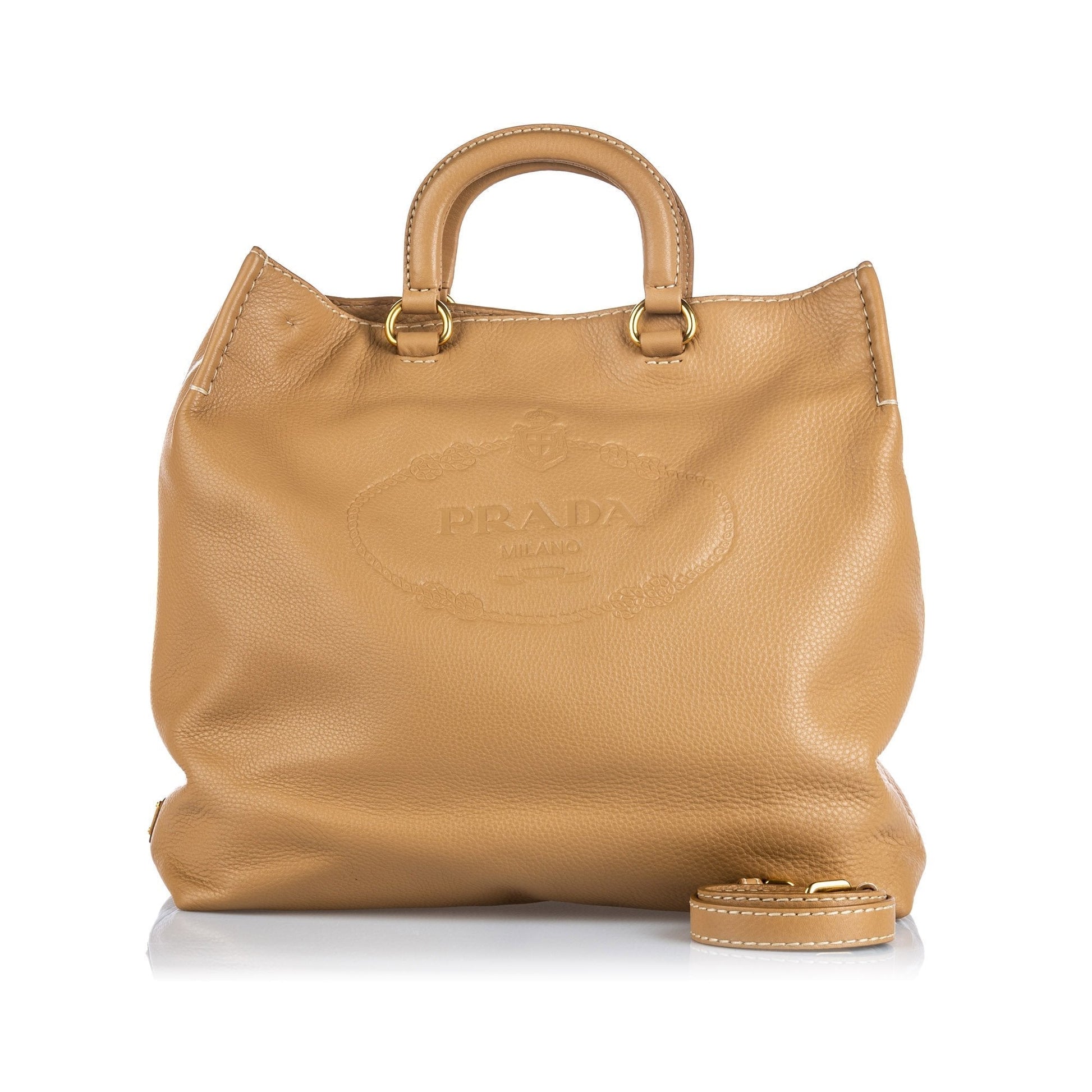 Prada Others Canapa Daino Tote Italy Leather Vitello Brown Tote Bag Daino Tote Italy