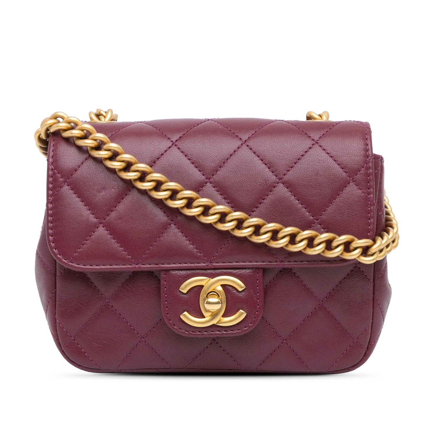 Purple Chanel Mini Quilted Lambskin Single Flap Crossbody Bag