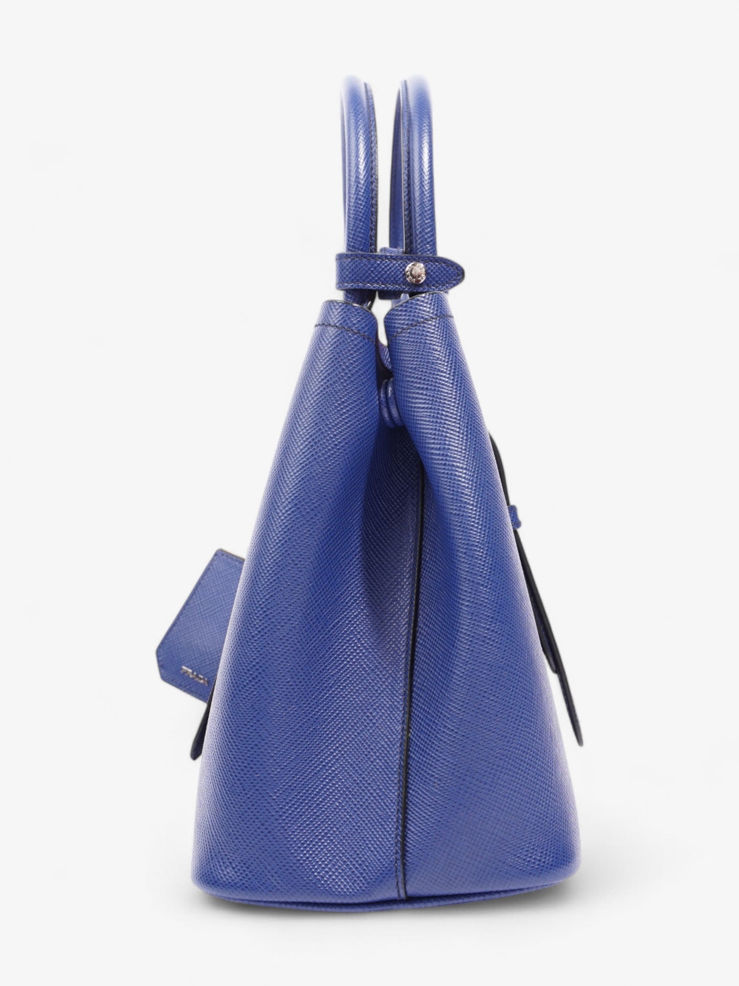 Prada Double Handle Tote Leather Saffiano Blue Shoulder Bag