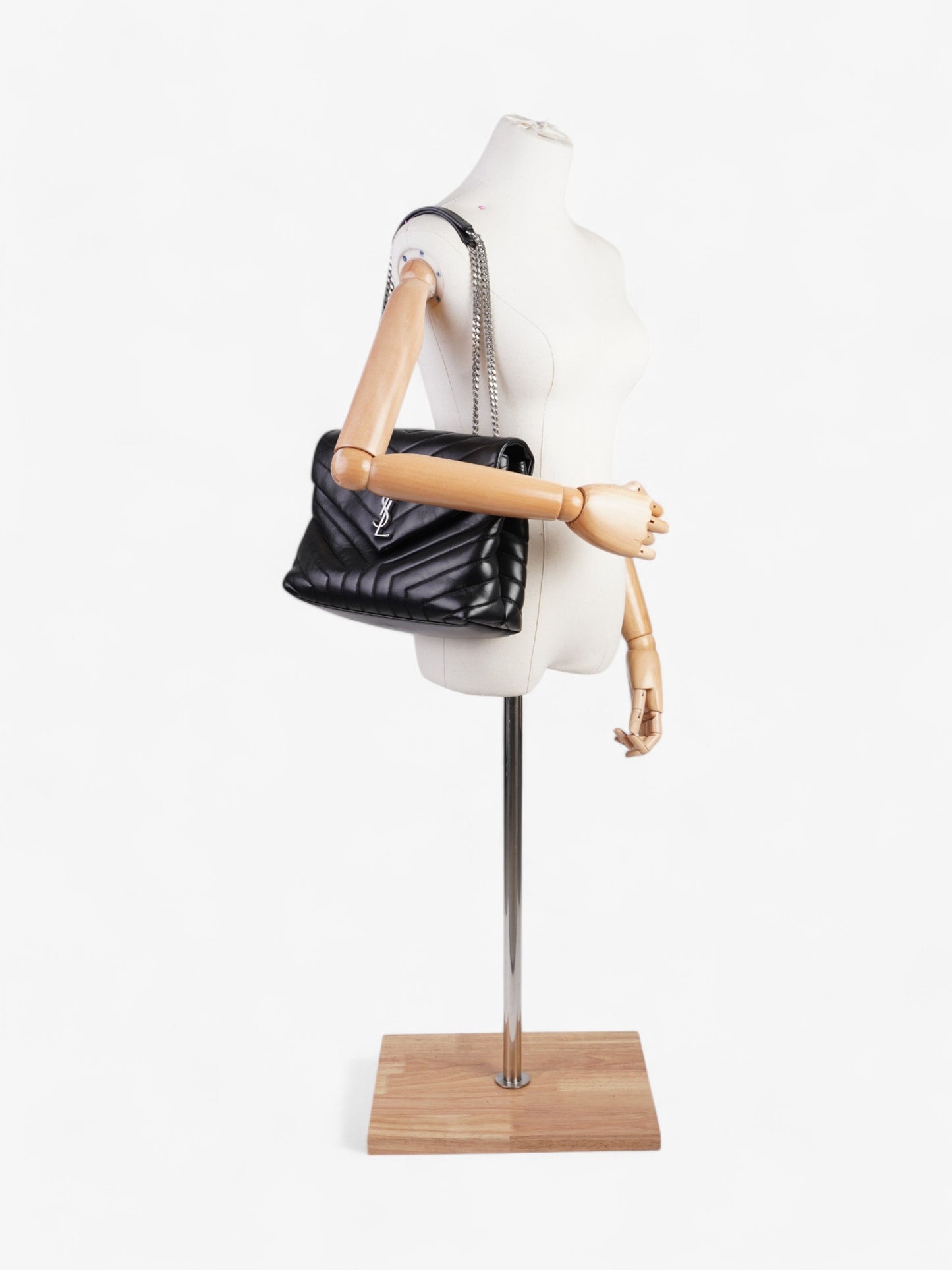YSL Saint Laurent Lou Lou Calfskin Shoulder Bag Leather Black Medium