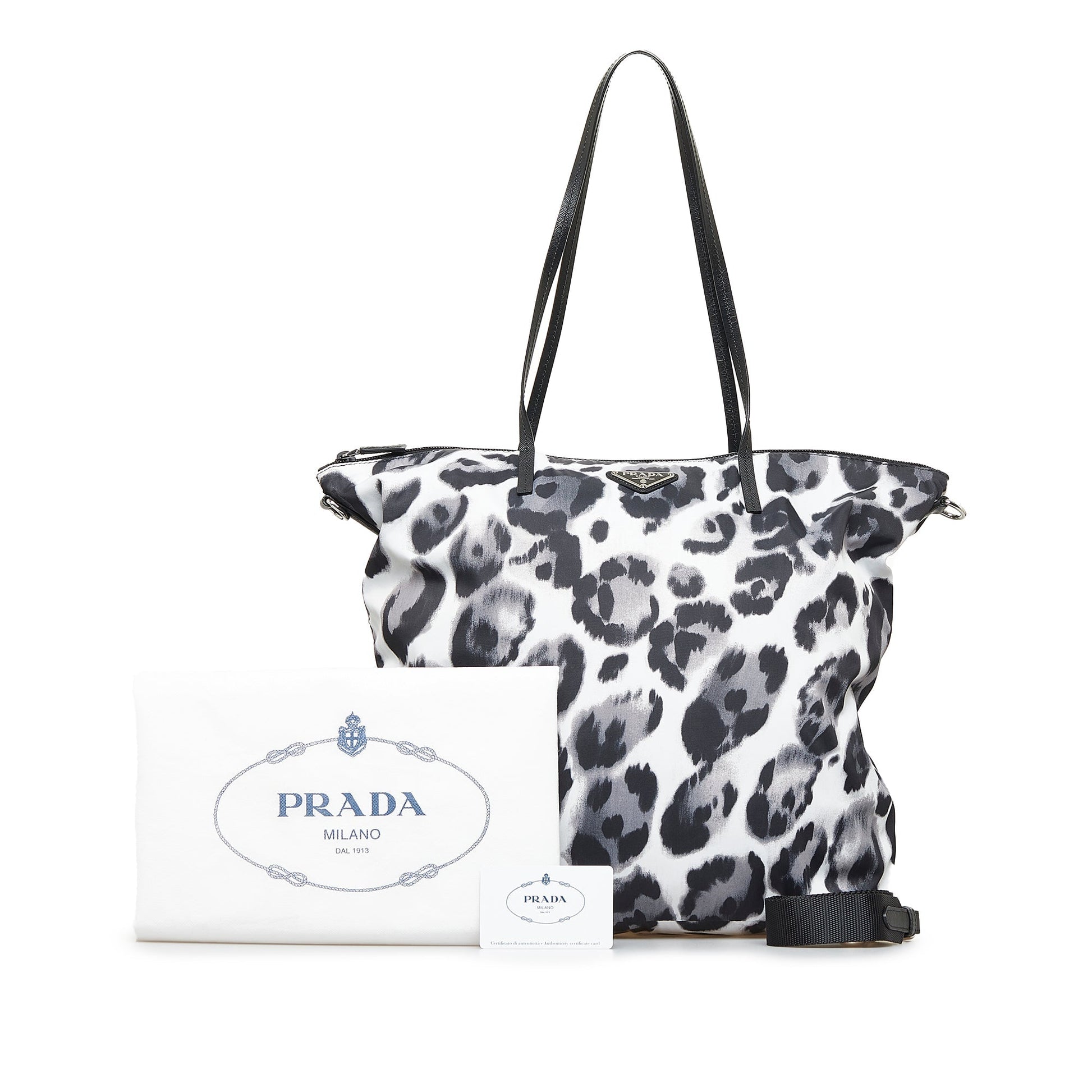 Prada Tessuto Shopper Printed Tote Bag Canvas Nylon Black