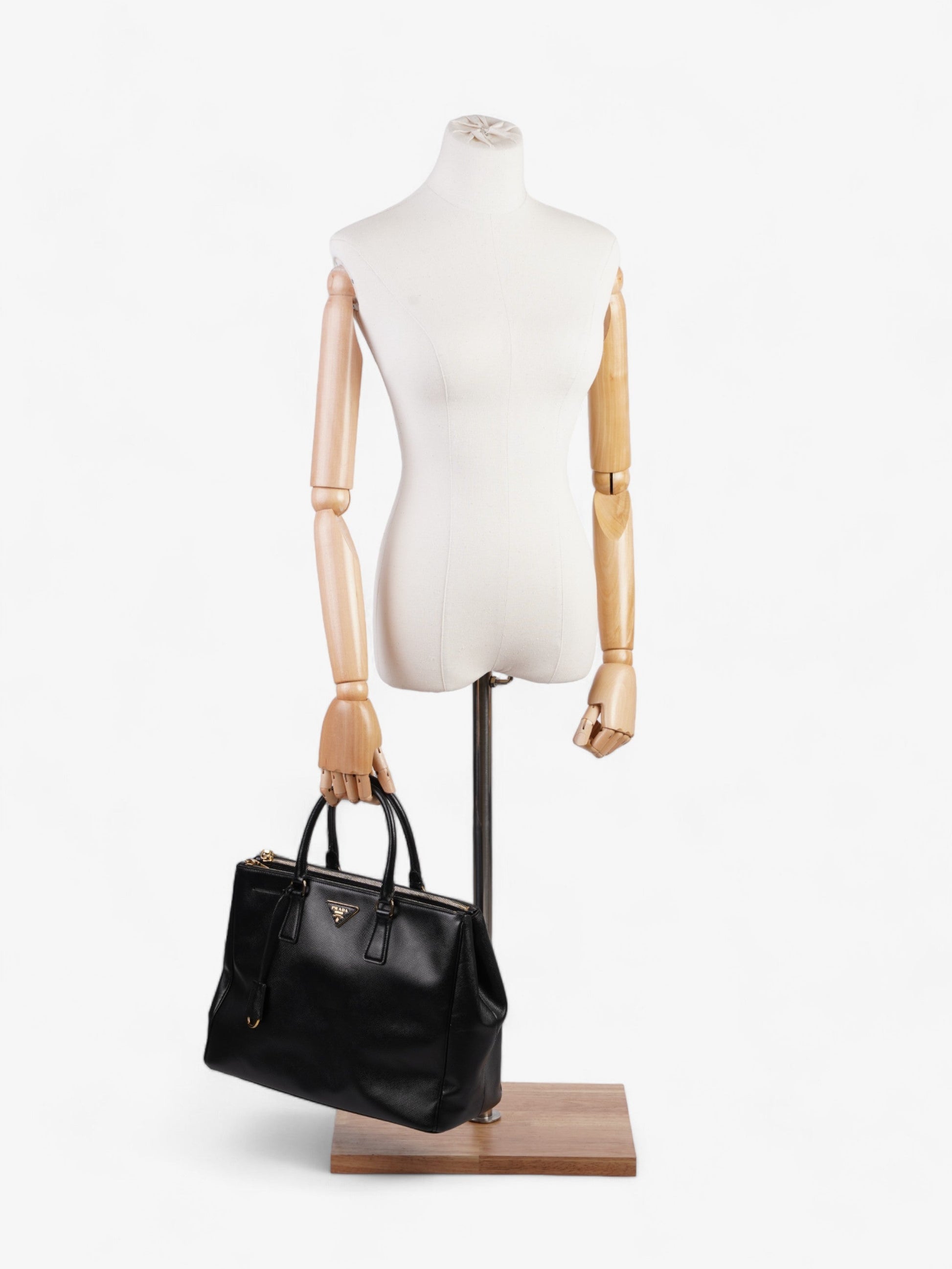 Prada Galleria Double Tote Leather Saffiano Black Shoulder Bag