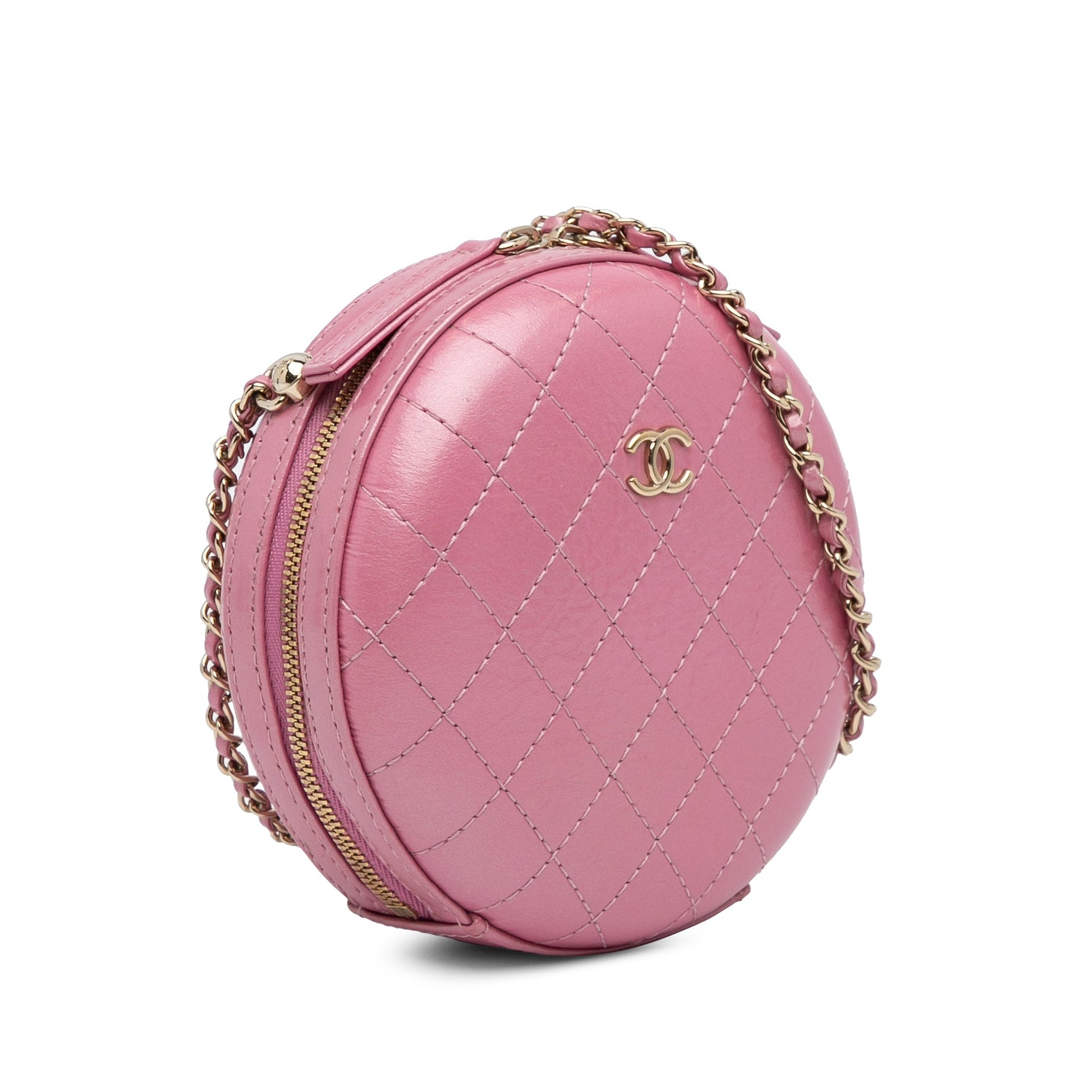 Pink Chanel Lambskin CC Round Chain Crossbody