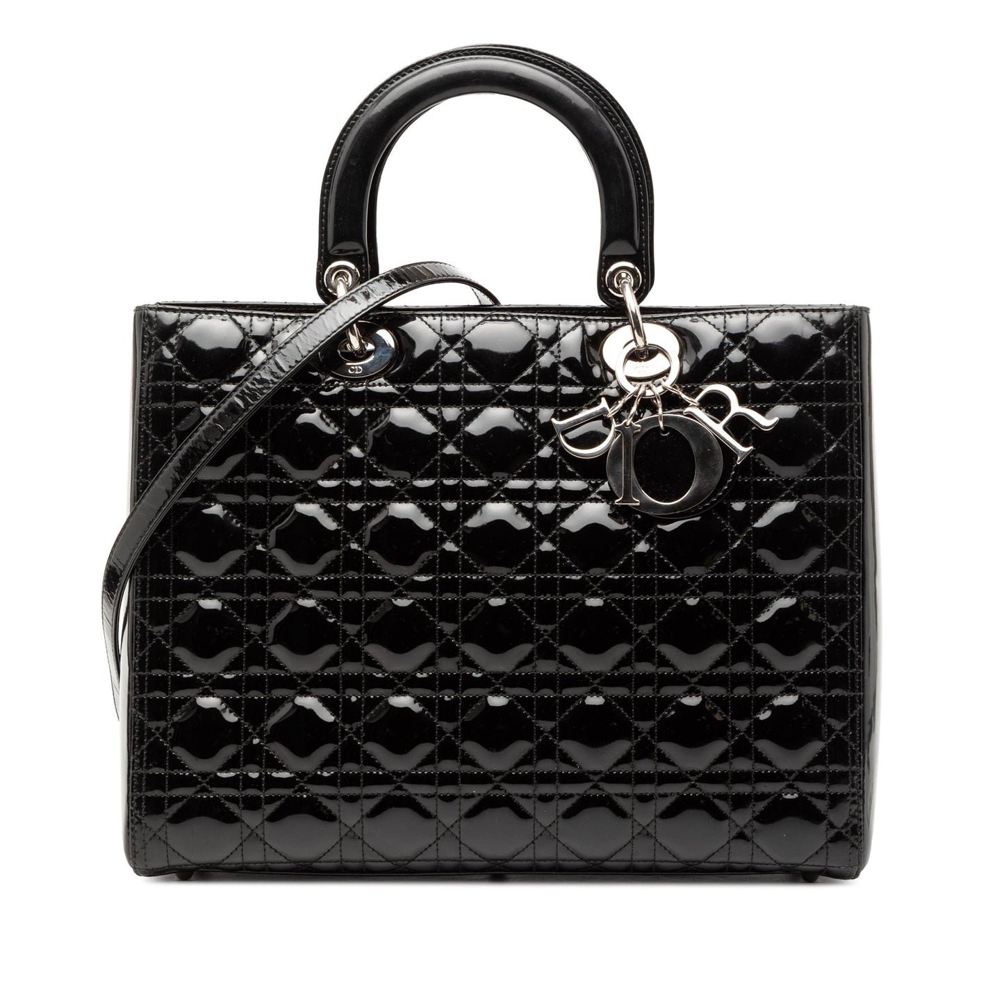 Dior Handbag Cannage Lady Satchel 6 Patent Black Large Satchel Bag