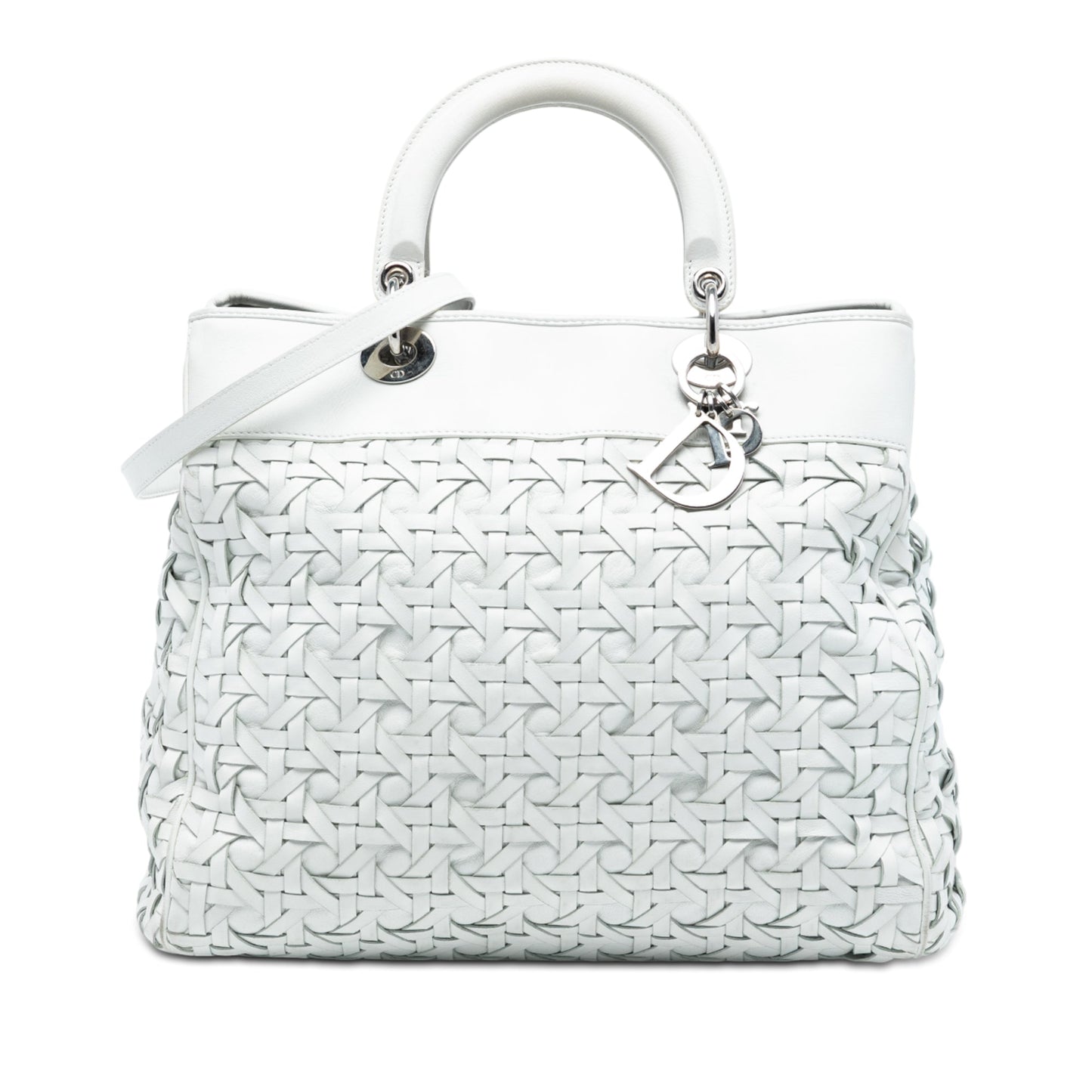 Dior Handbag Lady Avenue Tote Satchel Lambskin White Woven Satchel Bag