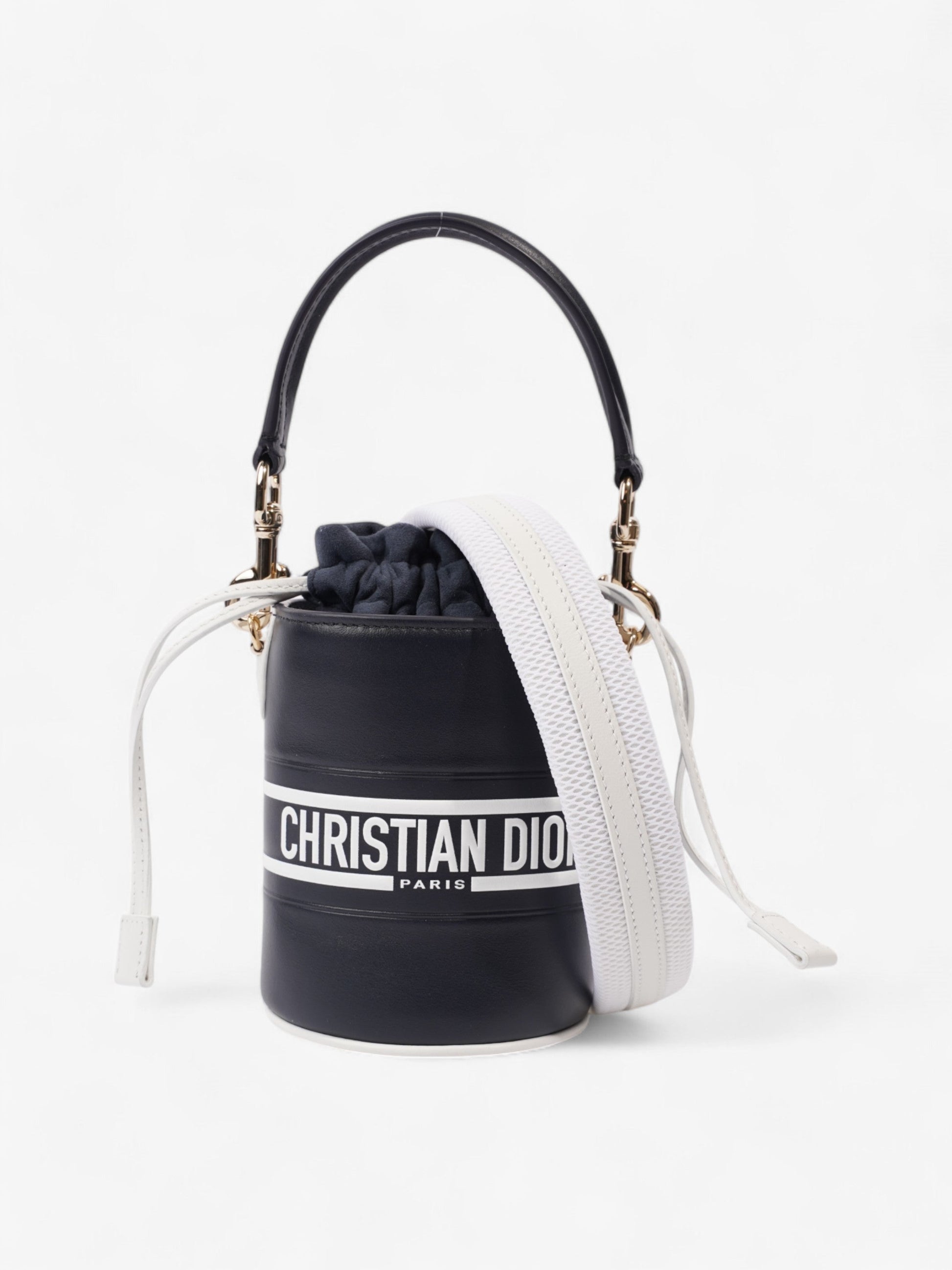 Dior Christian Vibe Bucket Bag Leather White Blue