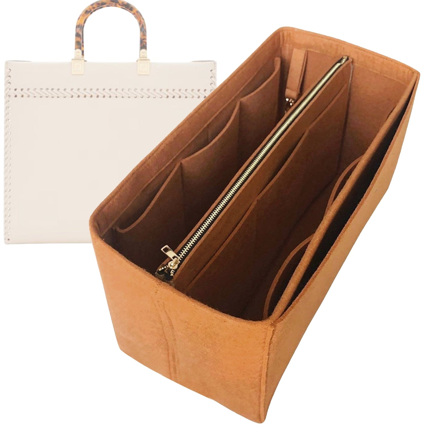 Fendi Handbag Organizer for Sunshine , Bag Insert Felt, Large Zip Detachable Zip Pouch