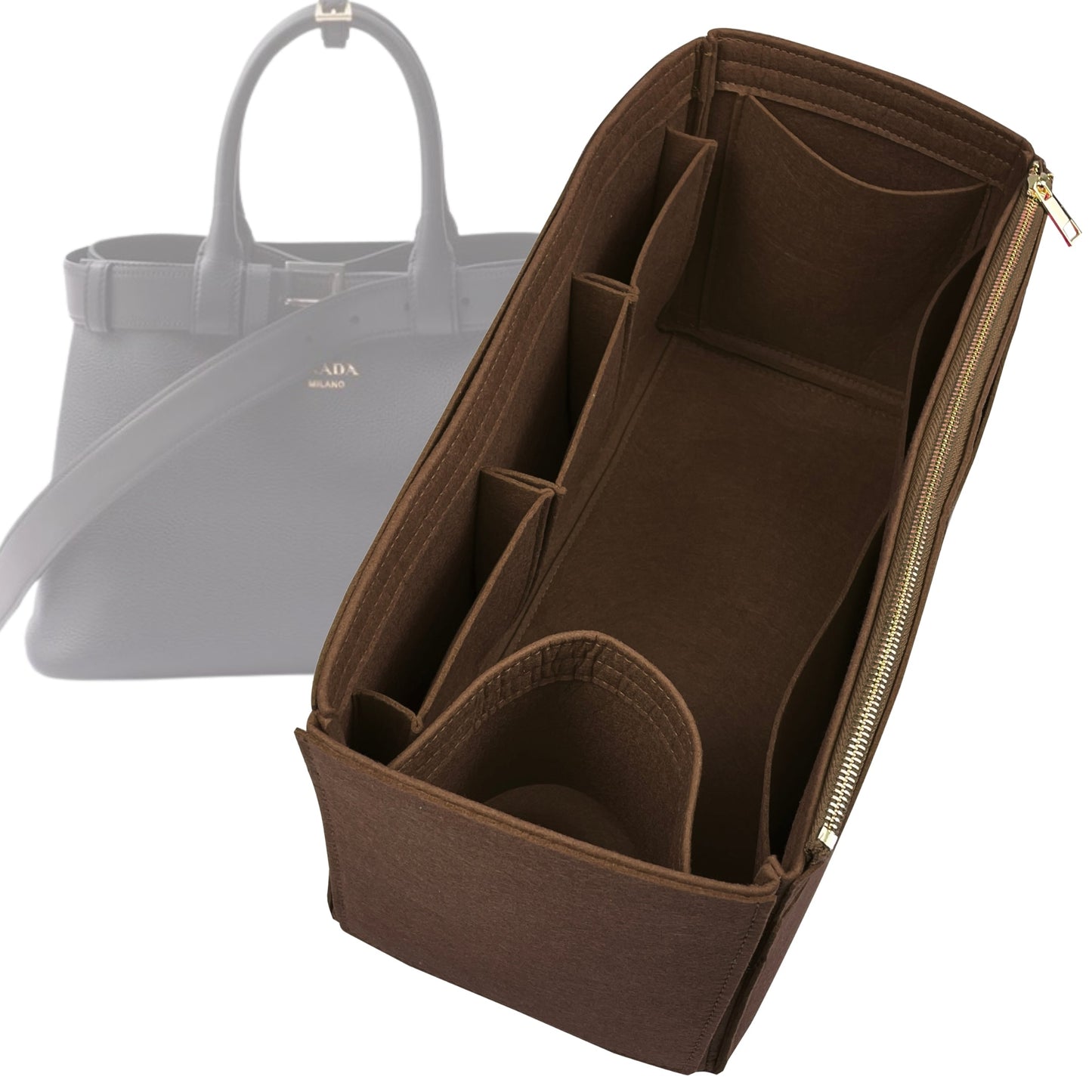 Prada Handbag Organizer for Buckle with belt, Bag Insert Leather Large Felt Wide Open