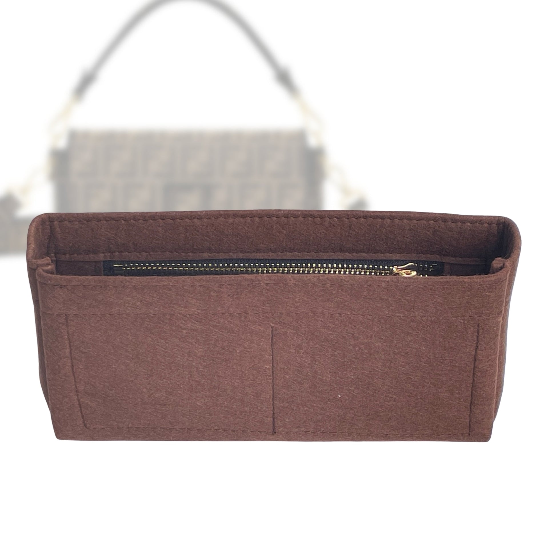 Fendi Handbag Organizer for Baguette Midi, Bag Insert Felt, Chain Zip Shoulder Bag