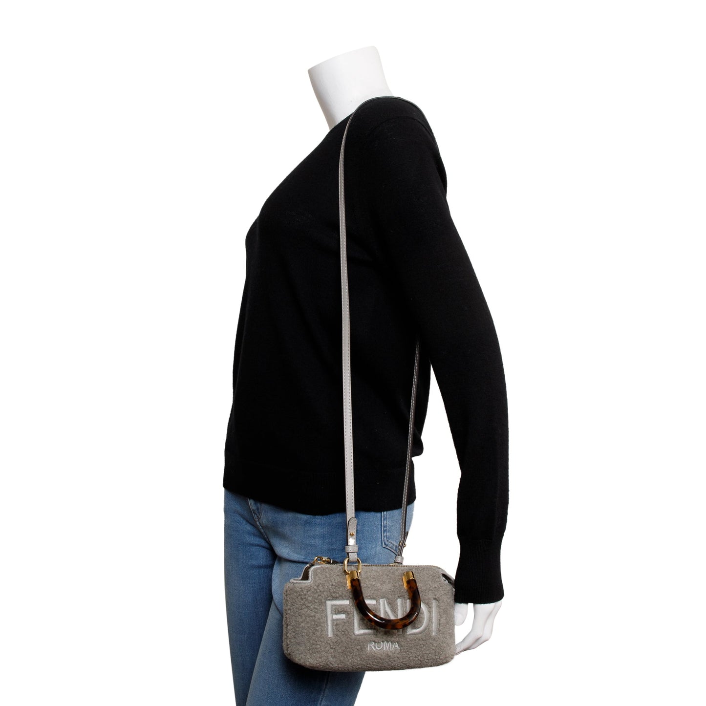 Fendi Grey Sheepskin Embroidered By The Way Boston Mini Travel Bag